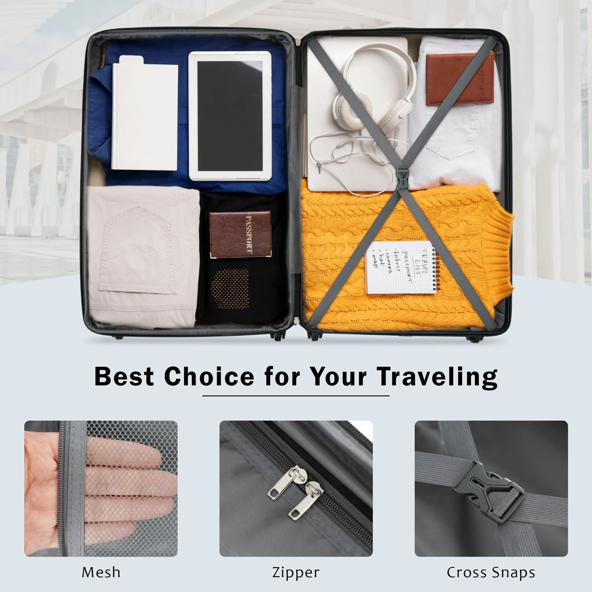 2 Piece Luggage Set with Expandable Bags and TSA Lock, Hardsided Suitcase with 360 Degree Spinner Wheels (20"/28")