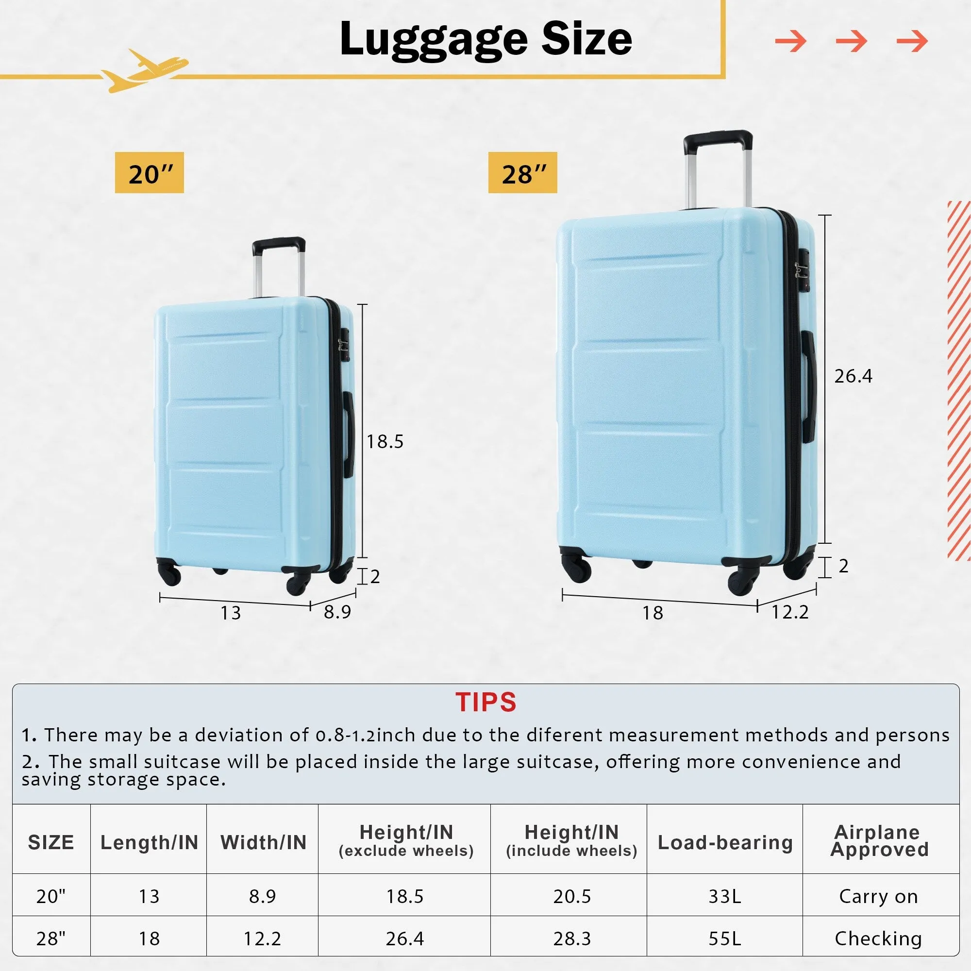 2 Piece Luggage Set with Expandable Bags and TSA Lock, Hardsided Suitcase with 360 Degree Spinner Wheels (20"/28")