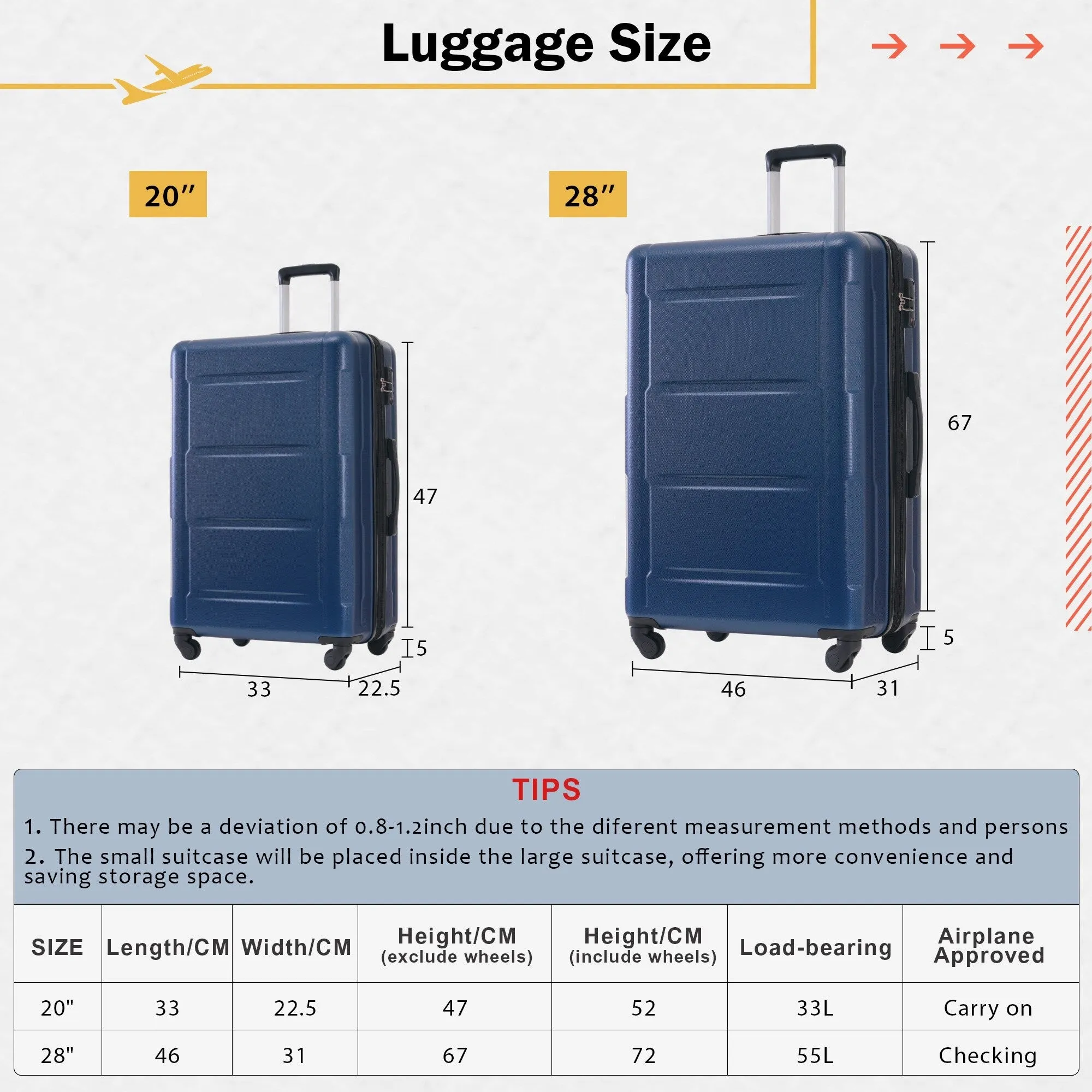 2 Piece Luggage Set with Expandable Bags and TSA Lock, Hardsided Suitcase with 360 Degree Spinner Wheels (20"/28")