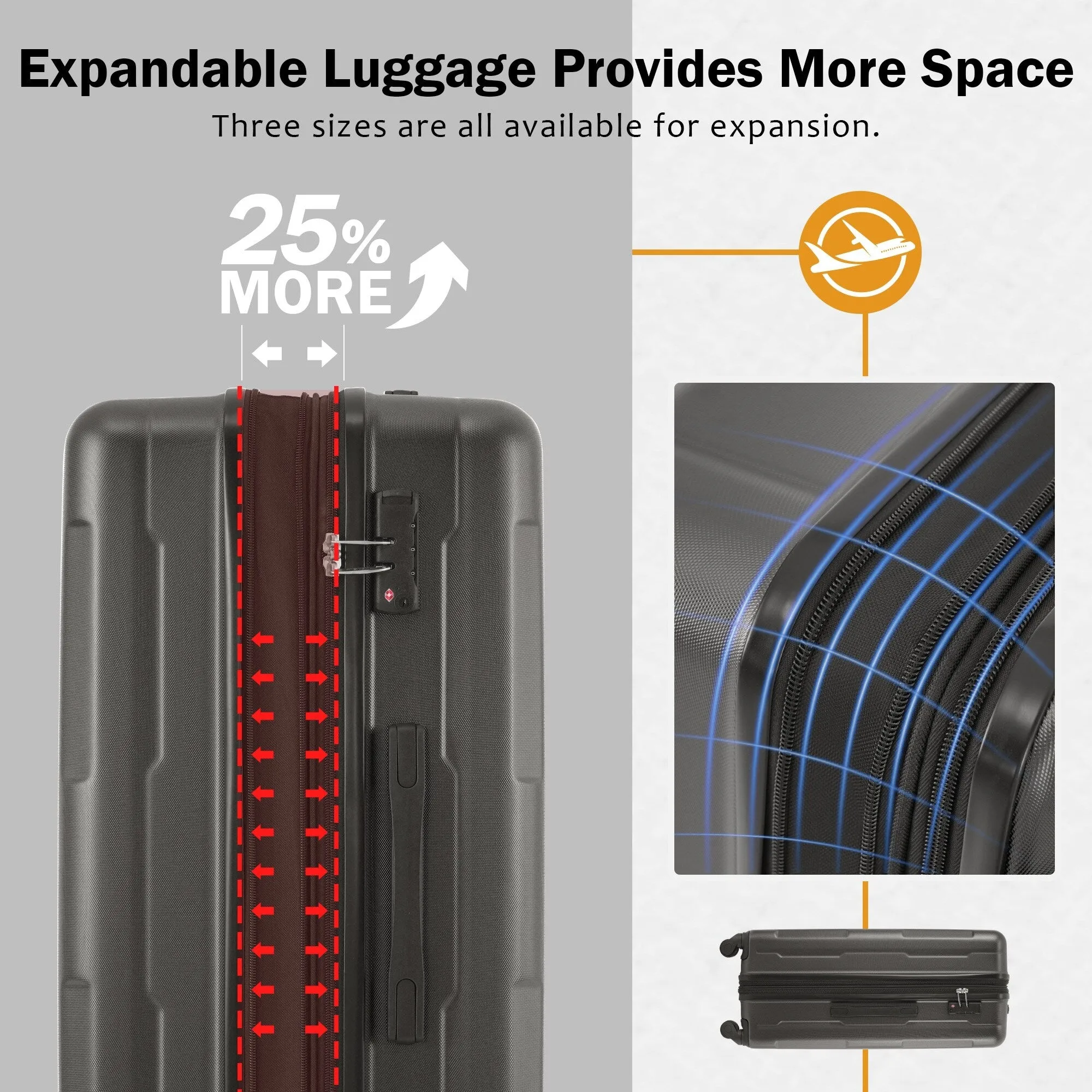 2 Piece Luggage Set with Expandable Bags and TSA Lock, Hardsided Suitcase with 360 Degree Spinner Wheels (20"/28")