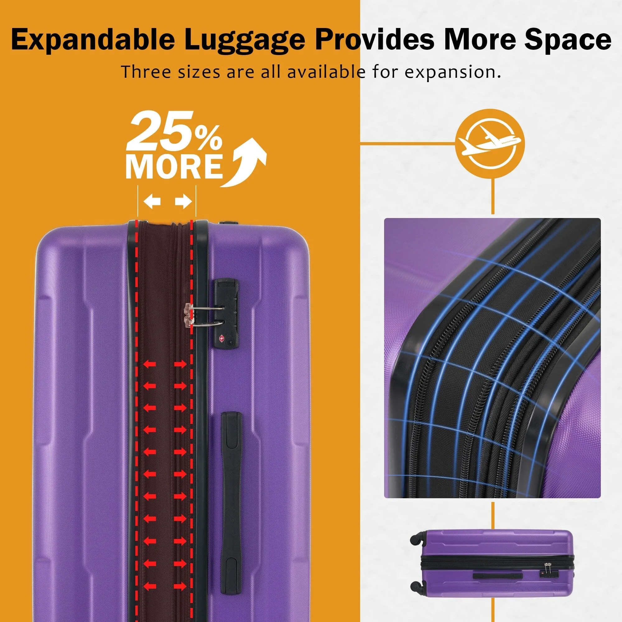 2 Piece Luggage Set with Expandable Bags and TSA Lock, Hardsided Suitcase with 360 Degree Spinner Wheels (20"/28")