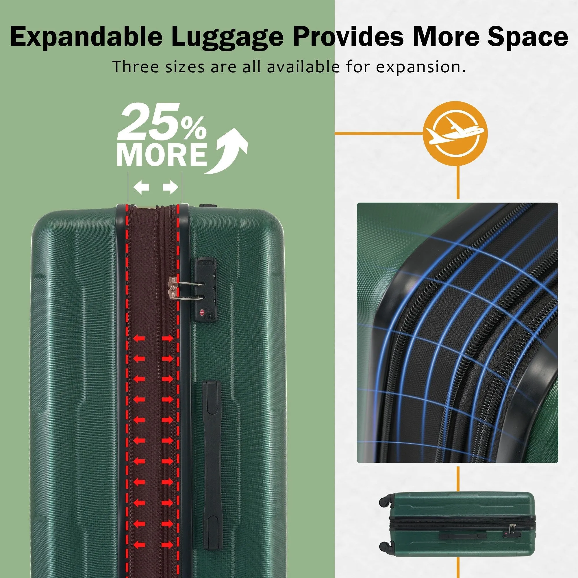 2 Piece Luggage Set with Expandable Bags and TSA Lock, Hardsided Suitcase with 360 Degree Spinner Wheels (20"/28")