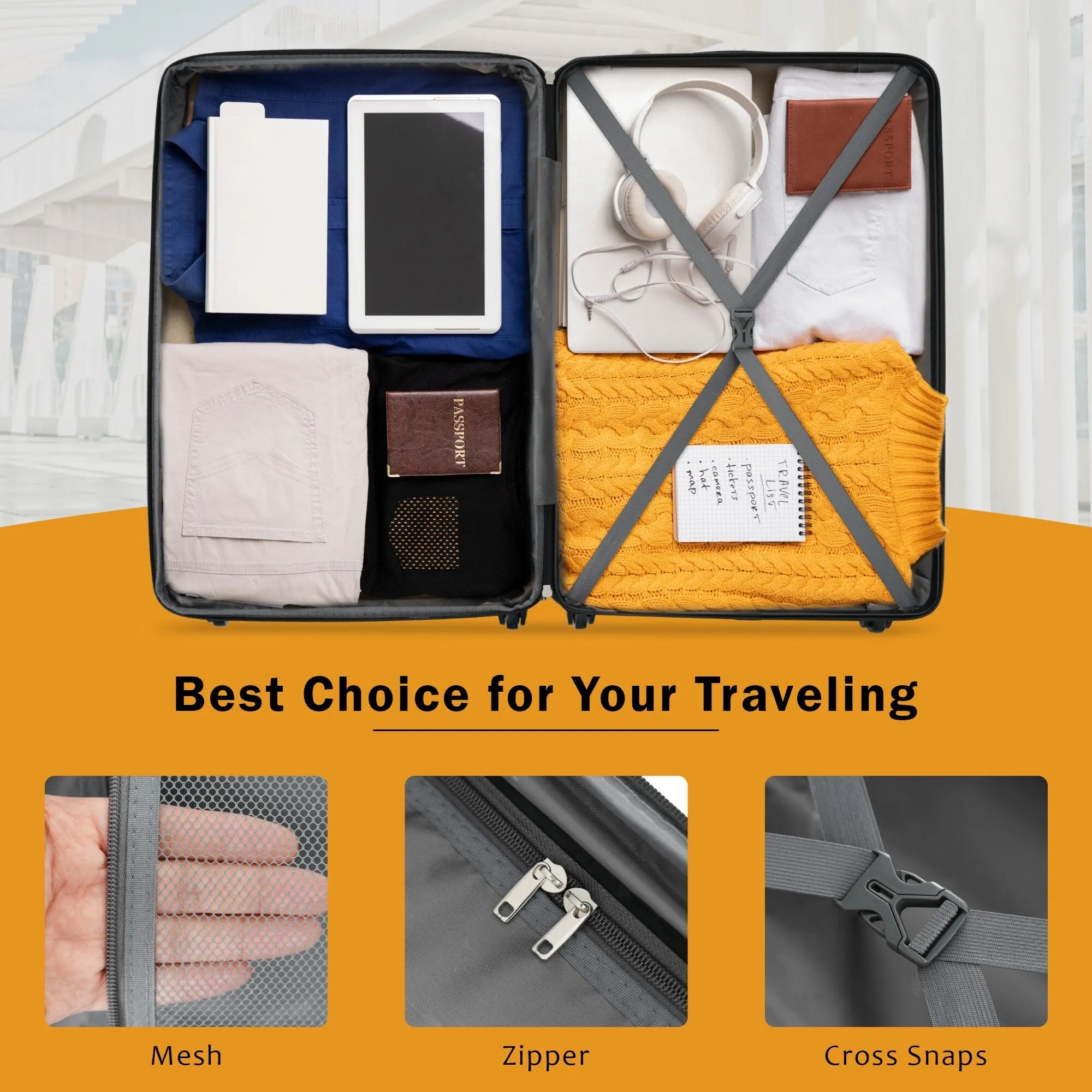 2 Piece Luggage Set with Expandable Bags and TSA Lock, Hardsided Suitcase with 360 Degree Spinner Wheels (20"/28")
