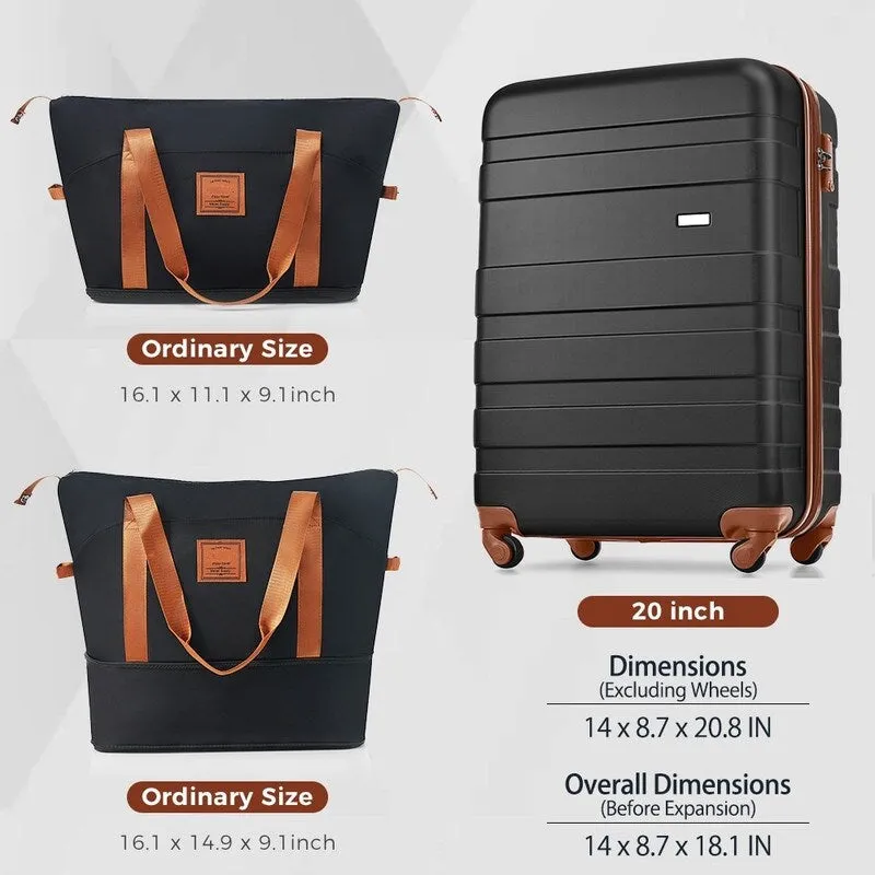 2-Piece Trunk Set, 20-Inch Carry On Universal Wheels Luggage and Expandable Travel Bag, ABS Hard Shell Suitcase Sets