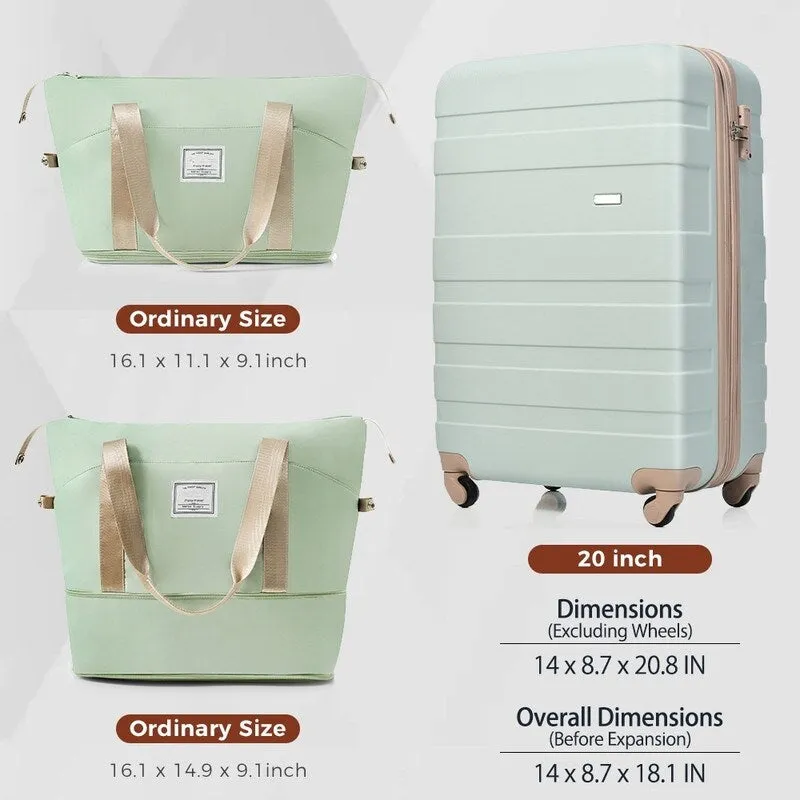 2-Piece Trunk Set, 20-Inch Carry On Universal Wheels Luggage and Expandable Travel Bag, ABS Hard Shell Suitcase Sets