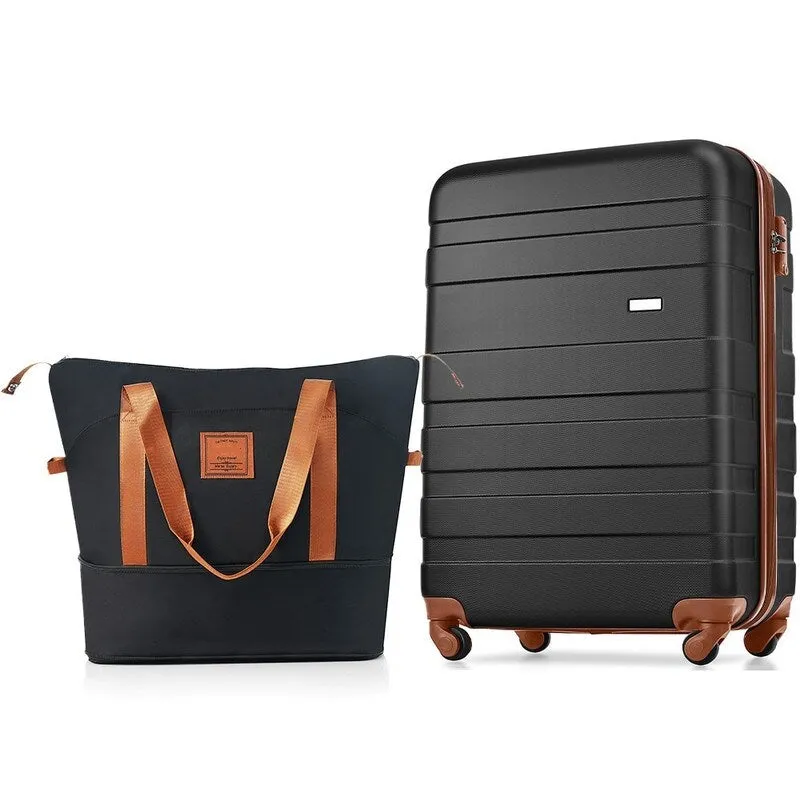 2-Piece Trunk Set, 20-Inch Carry On Universal Wheels Luggage and Expandable Travel Bag, ABS Hard Shell Suitcase Sets