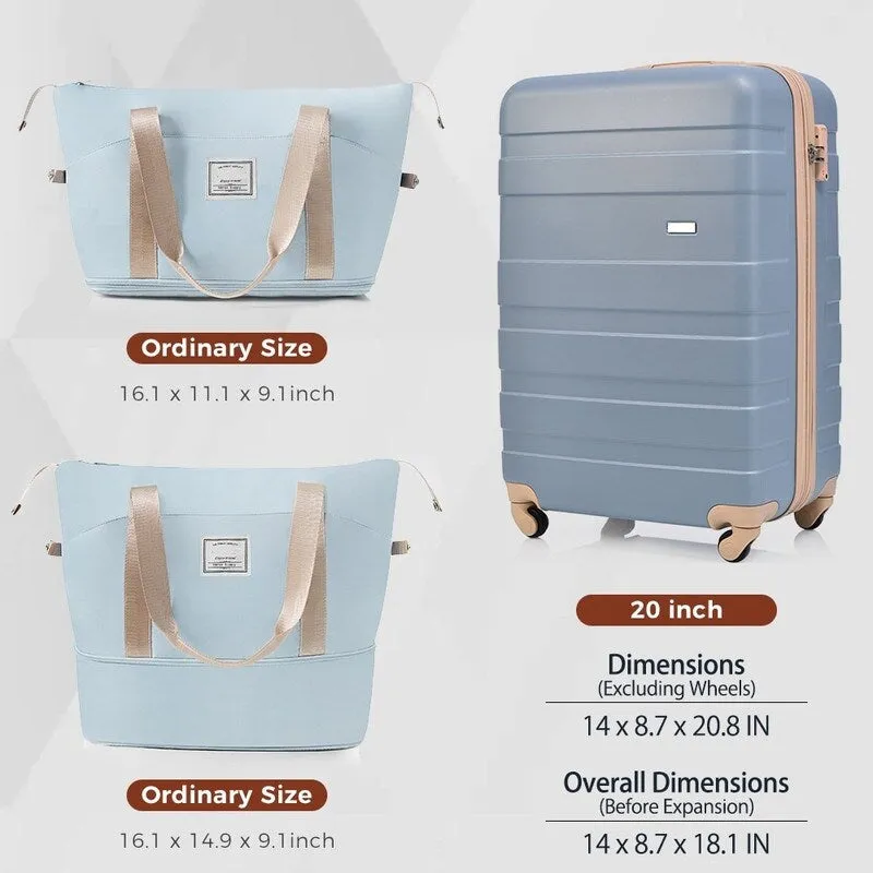 2-Piece Trunk Set, 20-Inch Carry On Universal Wheels Luggage and Expandable Travel Bag, ABS Hard Shell Suitcase Sets