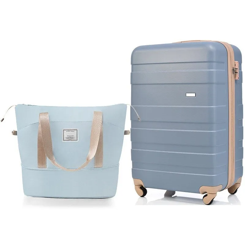 2-Piece Trunk Set, 20-Inch Carry On Universal Wheels Luggage and Expandable Travel Bag, ABS Hard Shell Suitcase Sets