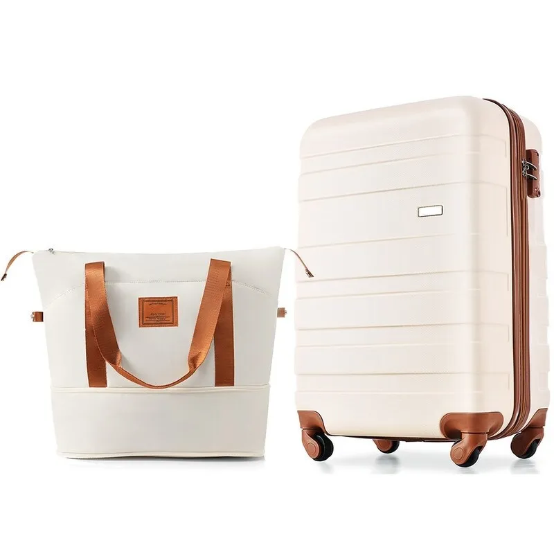 2-Piece Trunk Set, 20-Inch Carry On Universal Wheels Luggage and Expandable Travel Bag, ABS Hard Shell Suitcase Sets