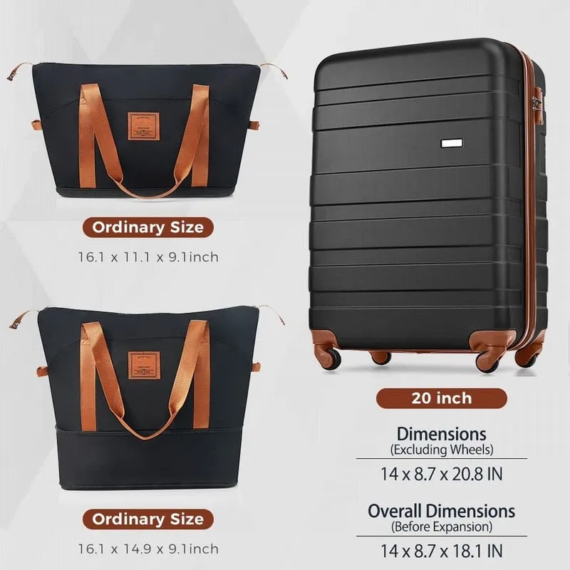 20-Inch Carry-On Luggage with Expandable Travel Bag Set
