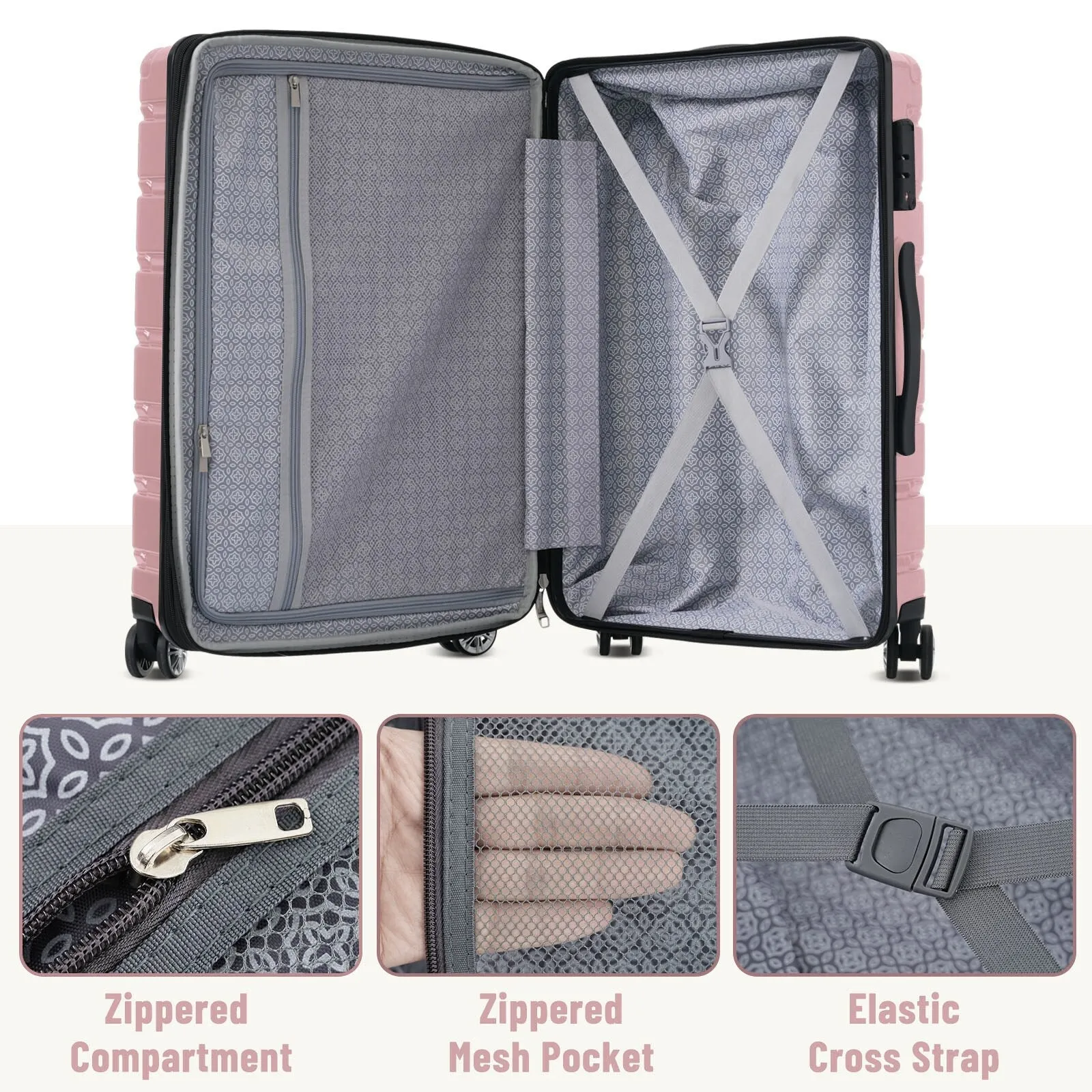 (20/24/28 Inch) Hardshell Luggage Set with Spinner Wheels, 3 Piece