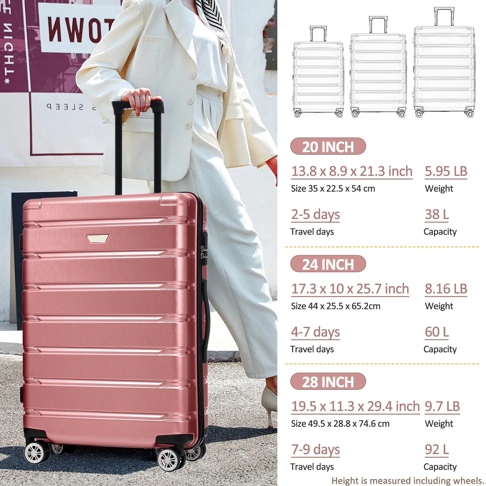 (20/24/28 Inch) Hardshell Luggage Set with Spinner Wheels, 3 Piece