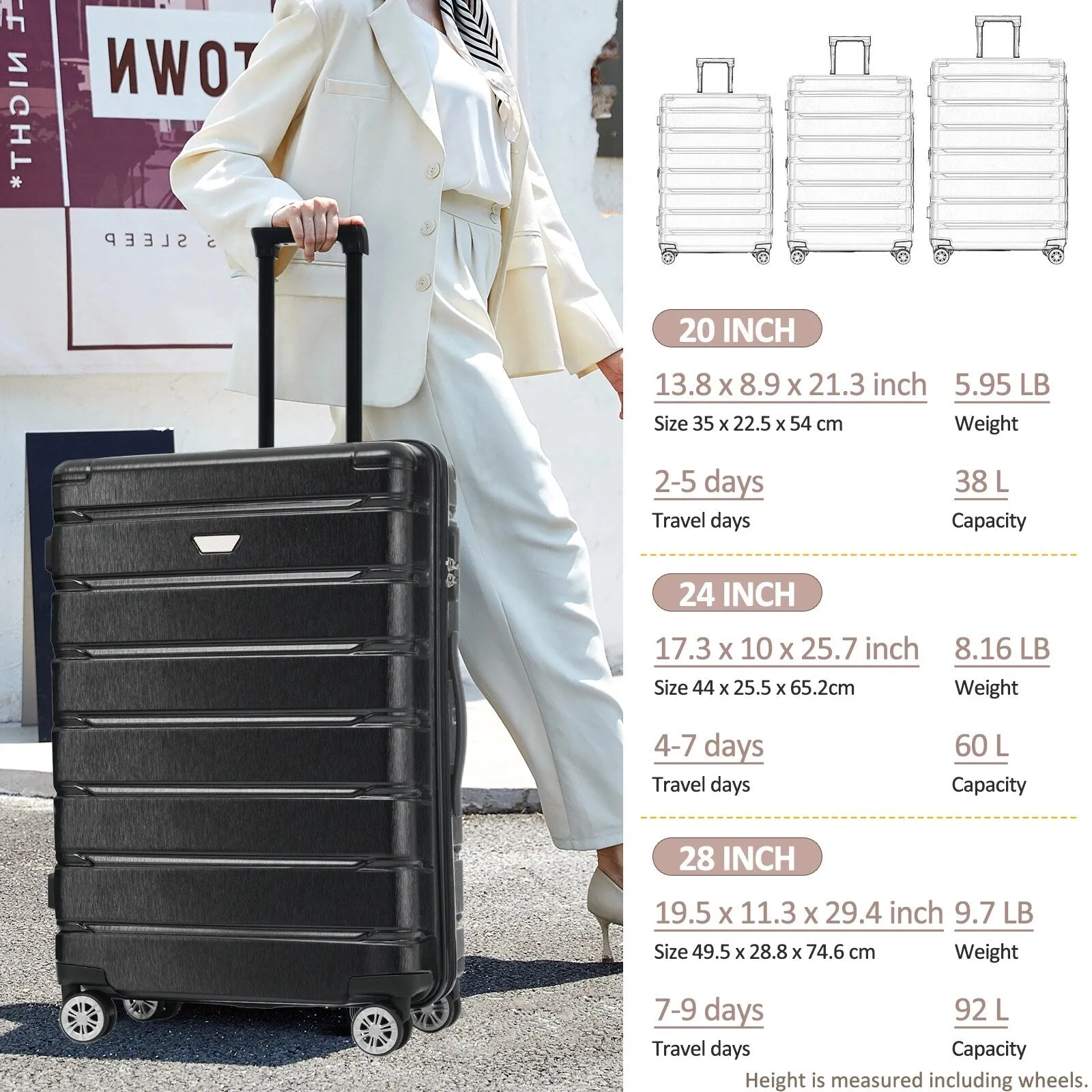 (20/24/28 Inch) Hardshell Luggage Set with Spinner Wheels, 3 Piece