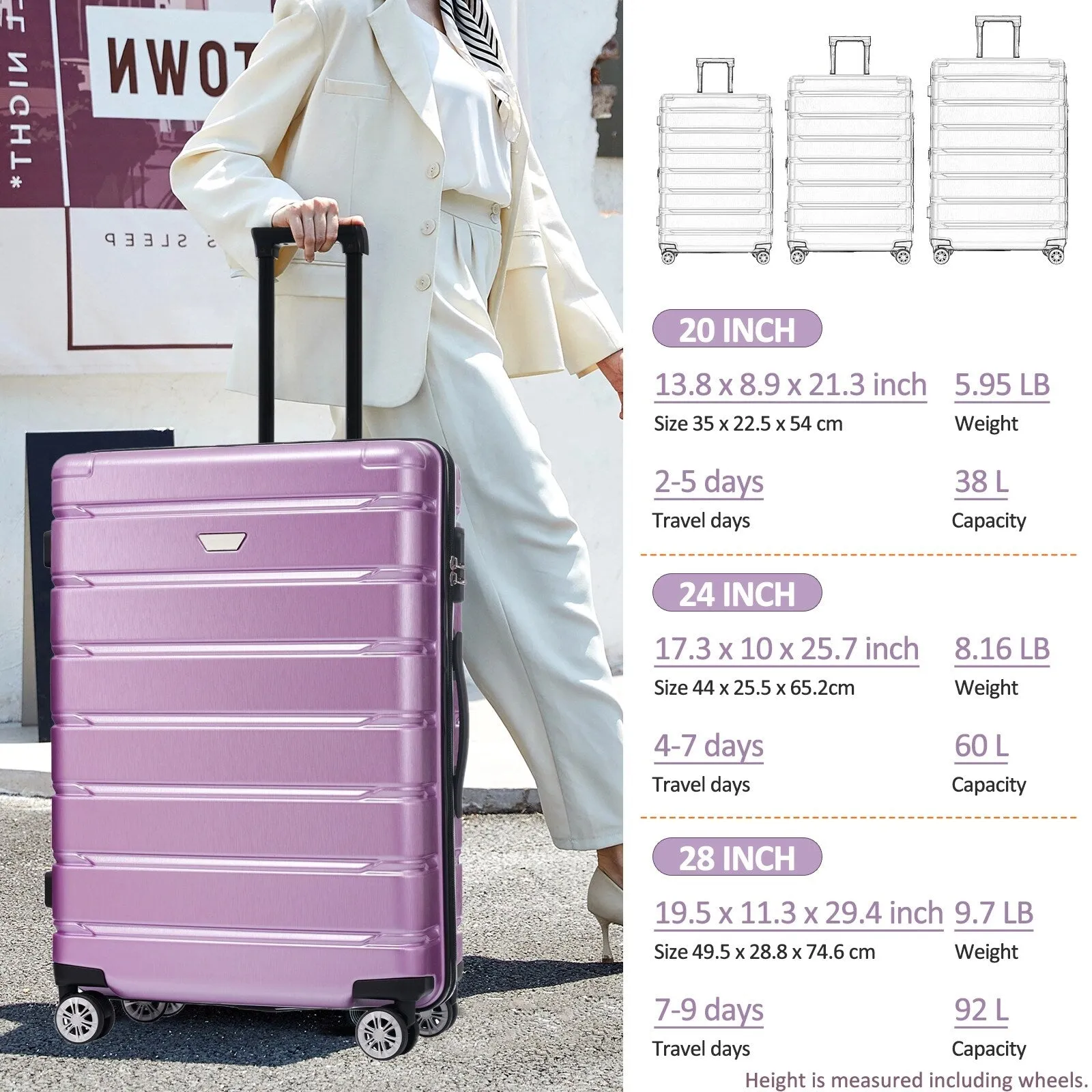 (20/24/28 Inch) Hardshell Luggage Set with Spinner Wheels, 3 Piece