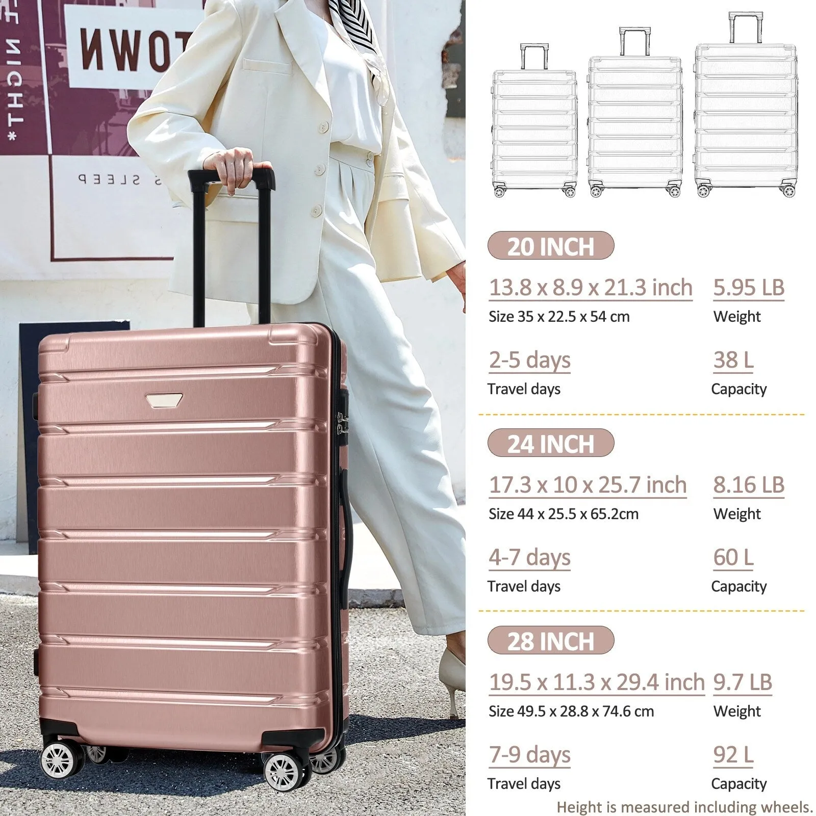 (20/24/28 Inch) Hardshell Luggage Set with Spinner Wheels, 3 Piece