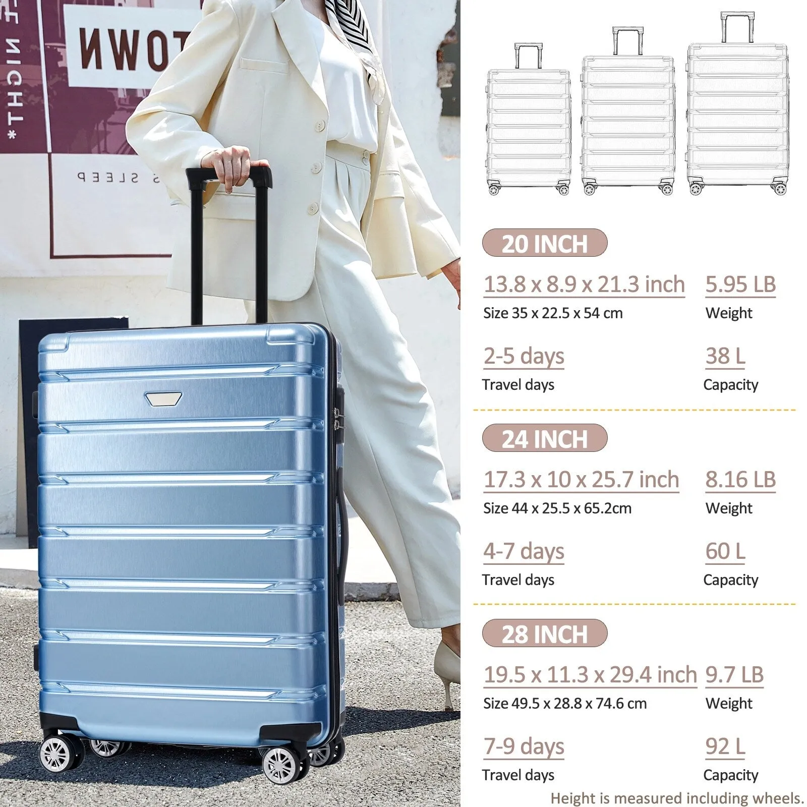 (20/24/28 Inch) Hardshell Luggage Set with Spinner Wheels, 3 Piece