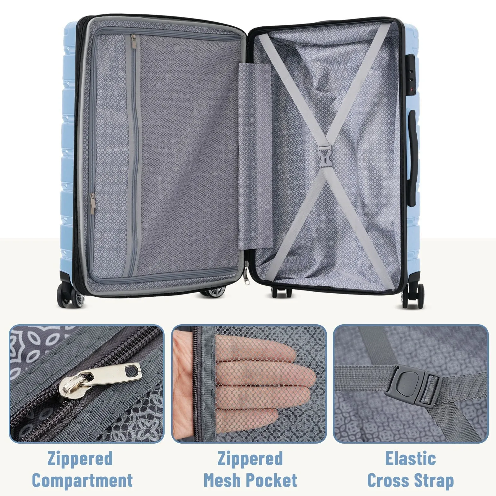 (20/24/28 Inch) Hardshell Luggage Set with Spinner Wheels, 3 Piece