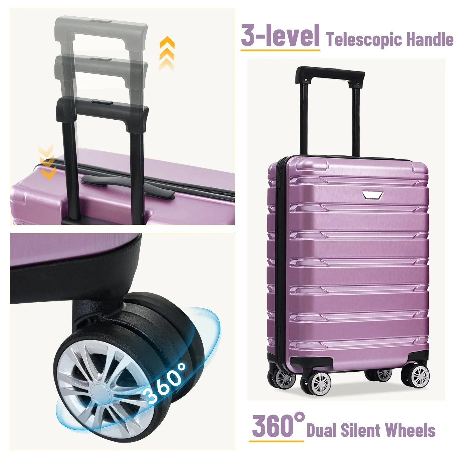 (20/24/28 Inch) Hardshell Luggage Set with Spinner Wheels, 3 Piece