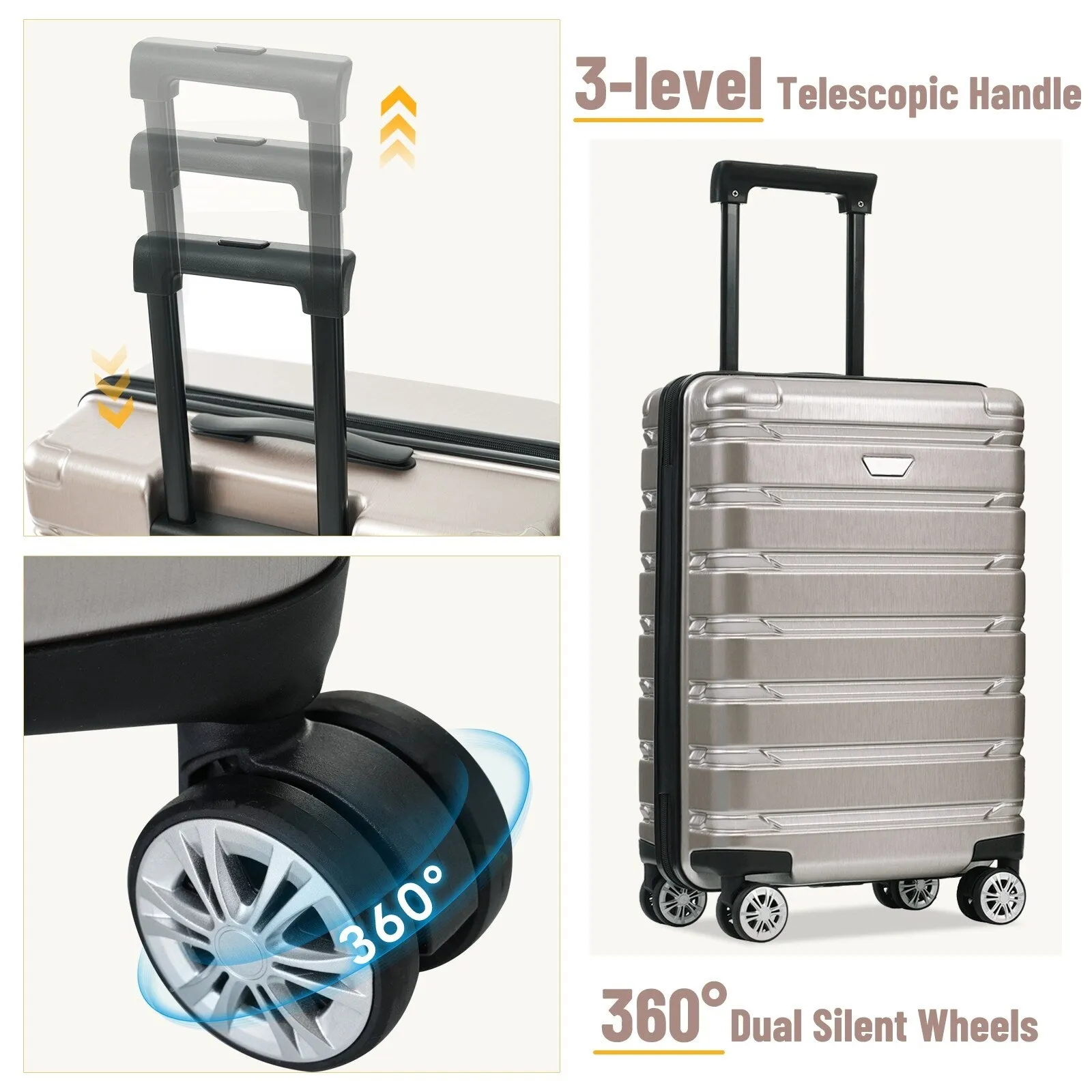 (20/24/28 Inch) Hardshell Luggage Set with Spinner Wheels, 3 Piece