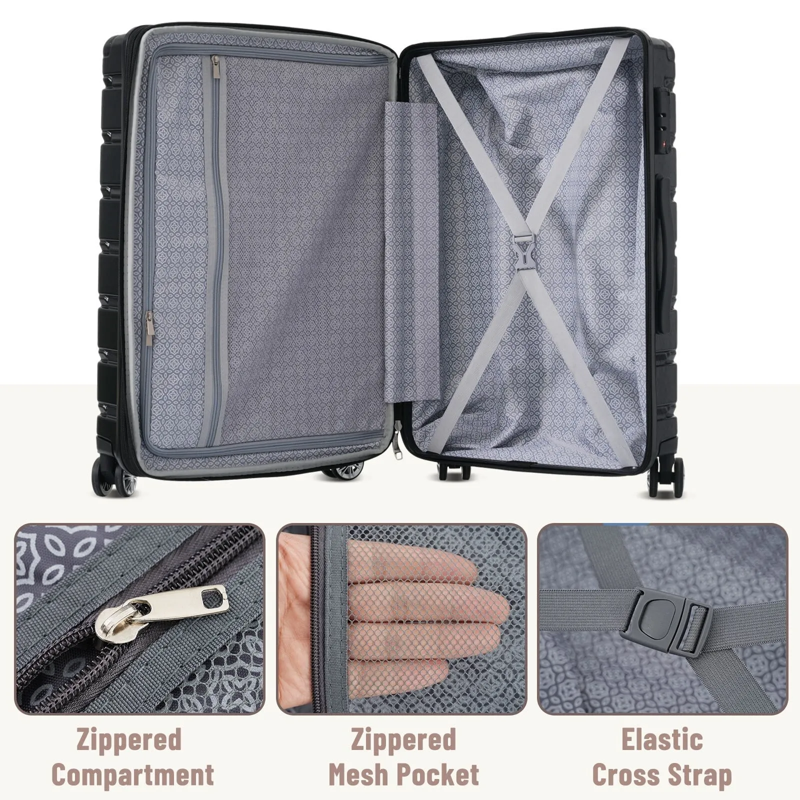 (20/24/28 Inch) Hardshell Luggage Set with Spinner Wheels, 3 Piece