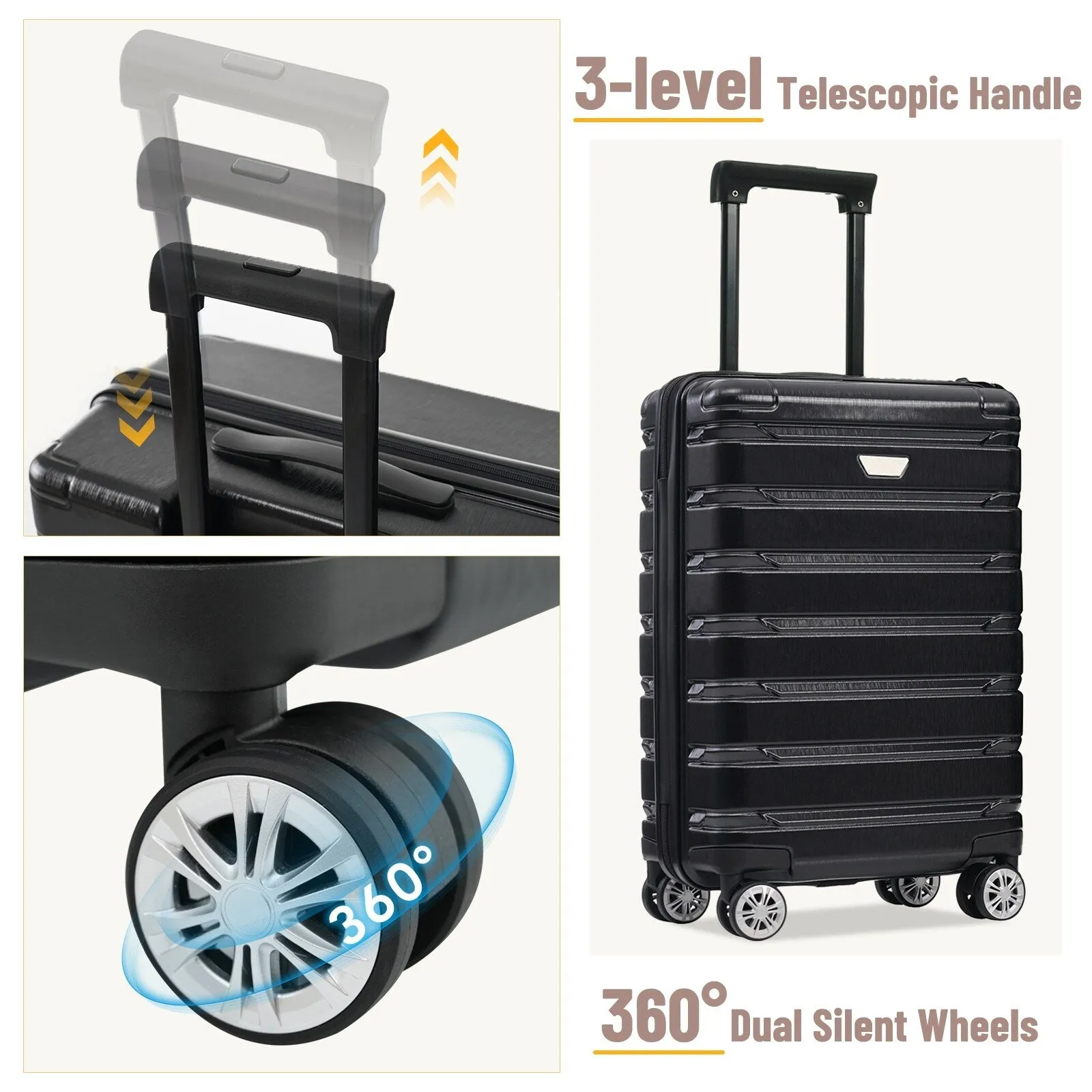 (20/24/28 Inch) Hardshell Luggage Set with Spinner Wheels, 3 Piece