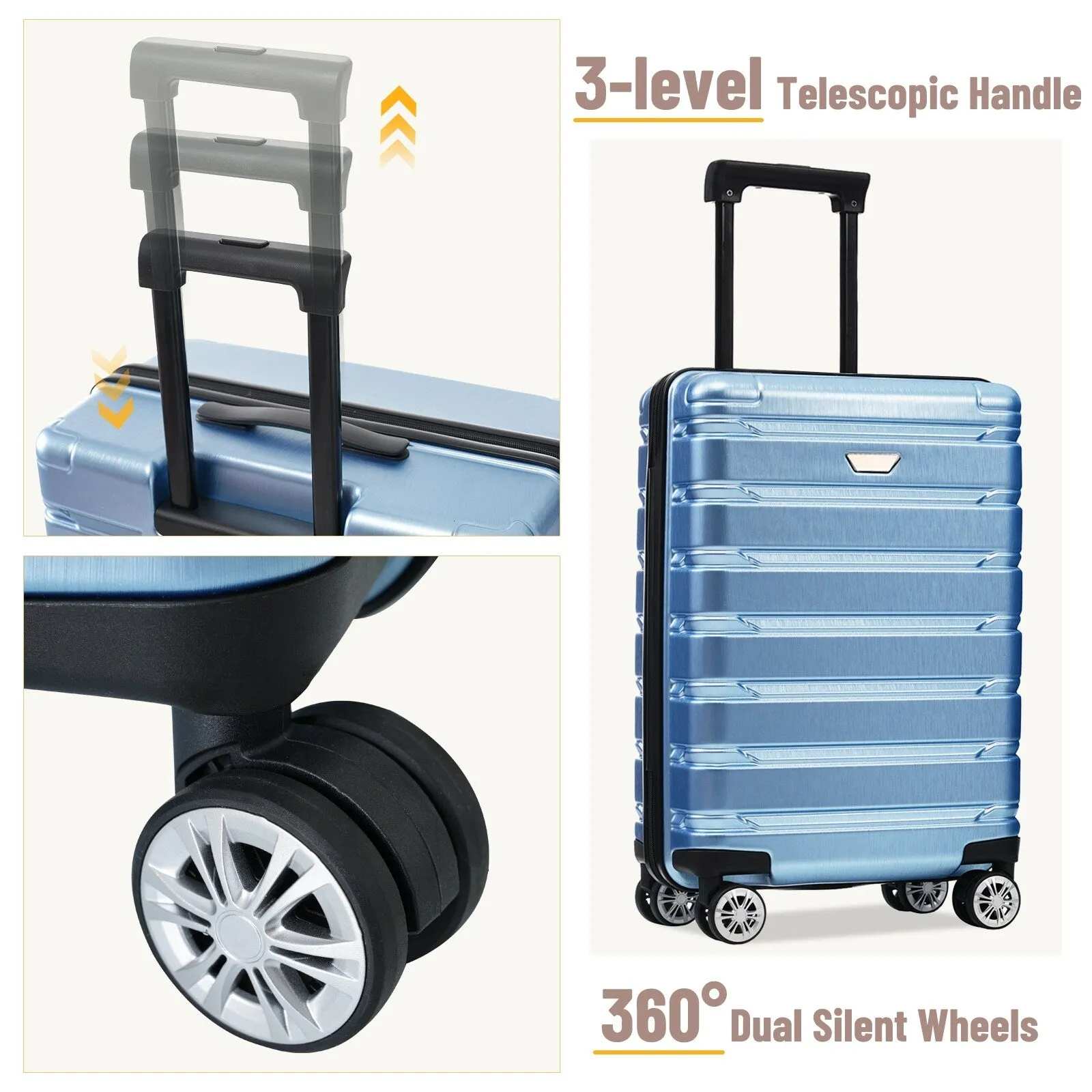 (20/24/28 Inch) Hardshell Luggage Set with Spinner Wheels, 3 Piece