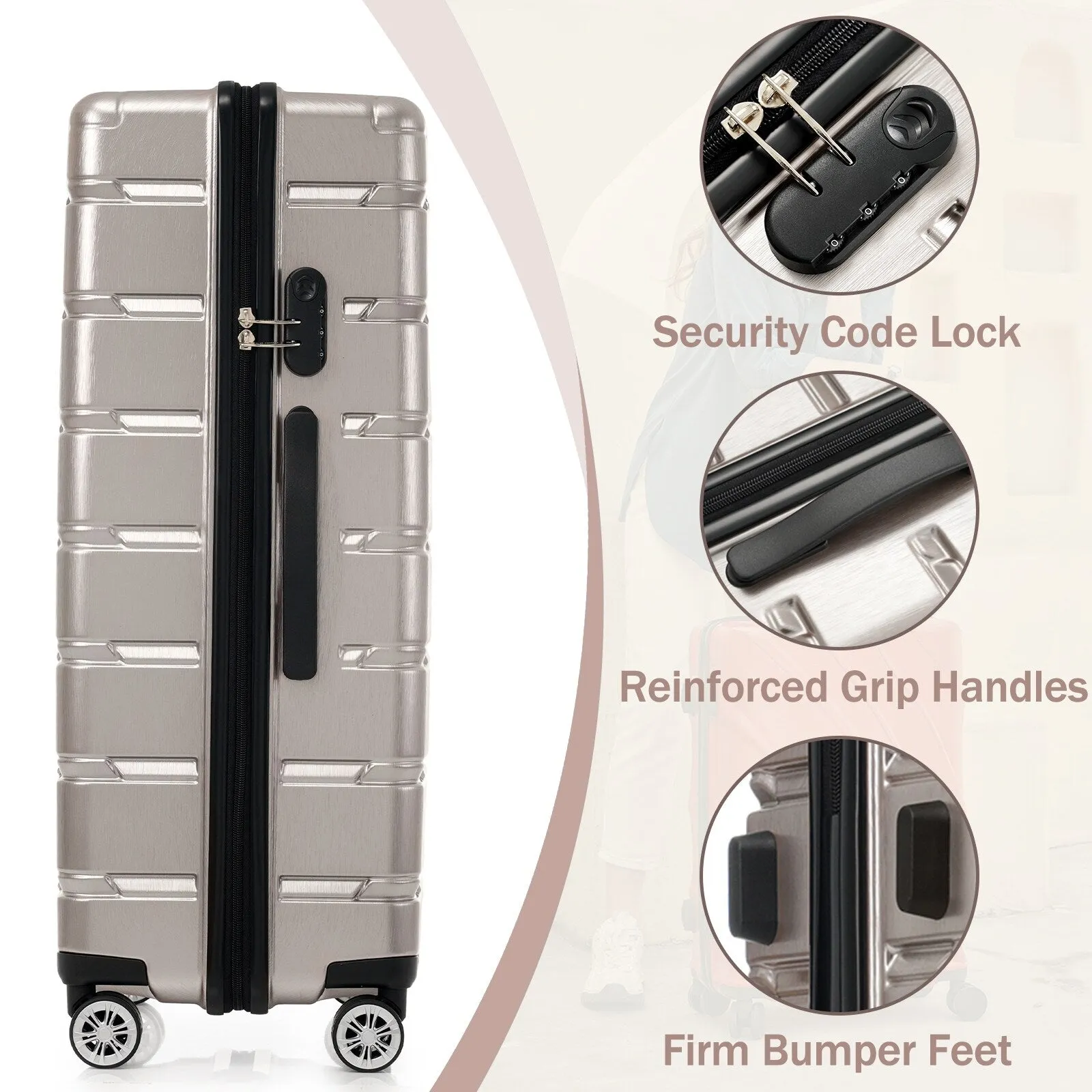 (20/24/28 Inch) Hardshell Luggage Set with Spinner Wheels, 3 Piece