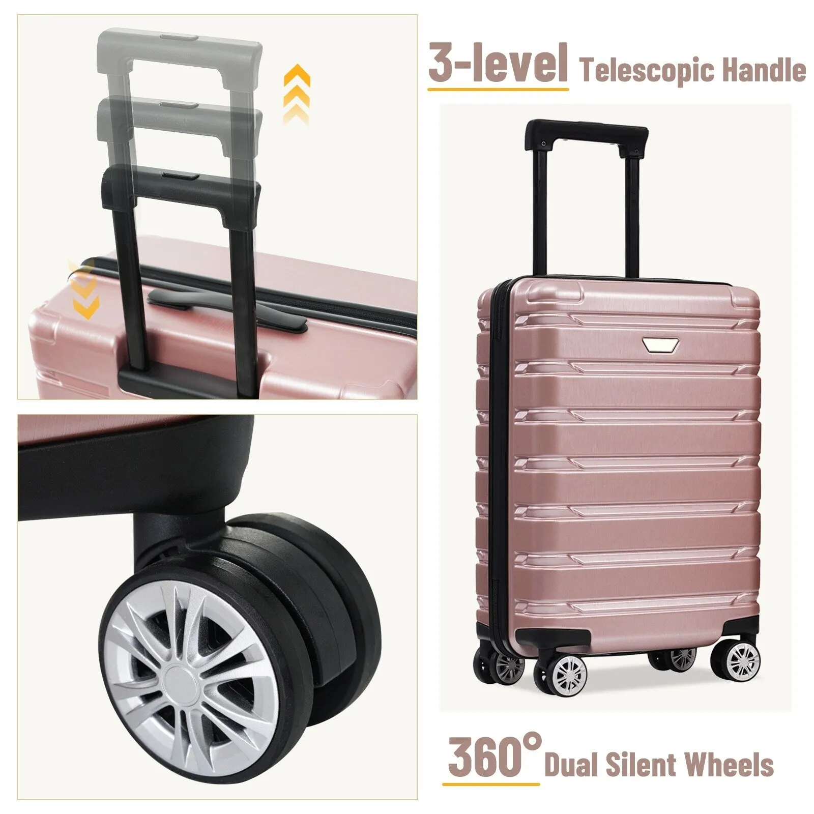 (20/24/28 Inch) Hardshell Luggage Set with Spinner Wheels, 3 Piece
