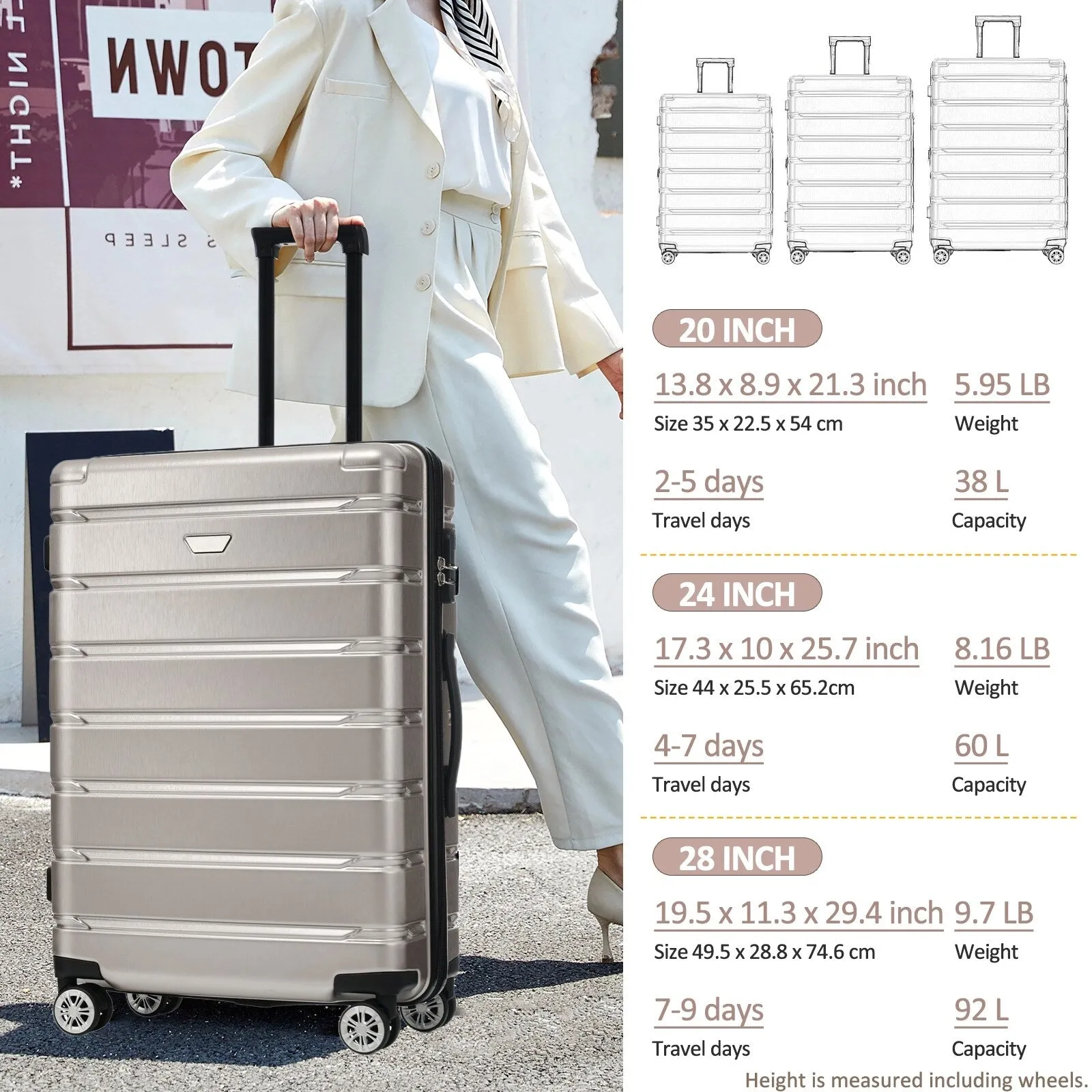 (20/24/28 Inch) Hardshell Luggage Set with Spinner Wheels, 3 Piece