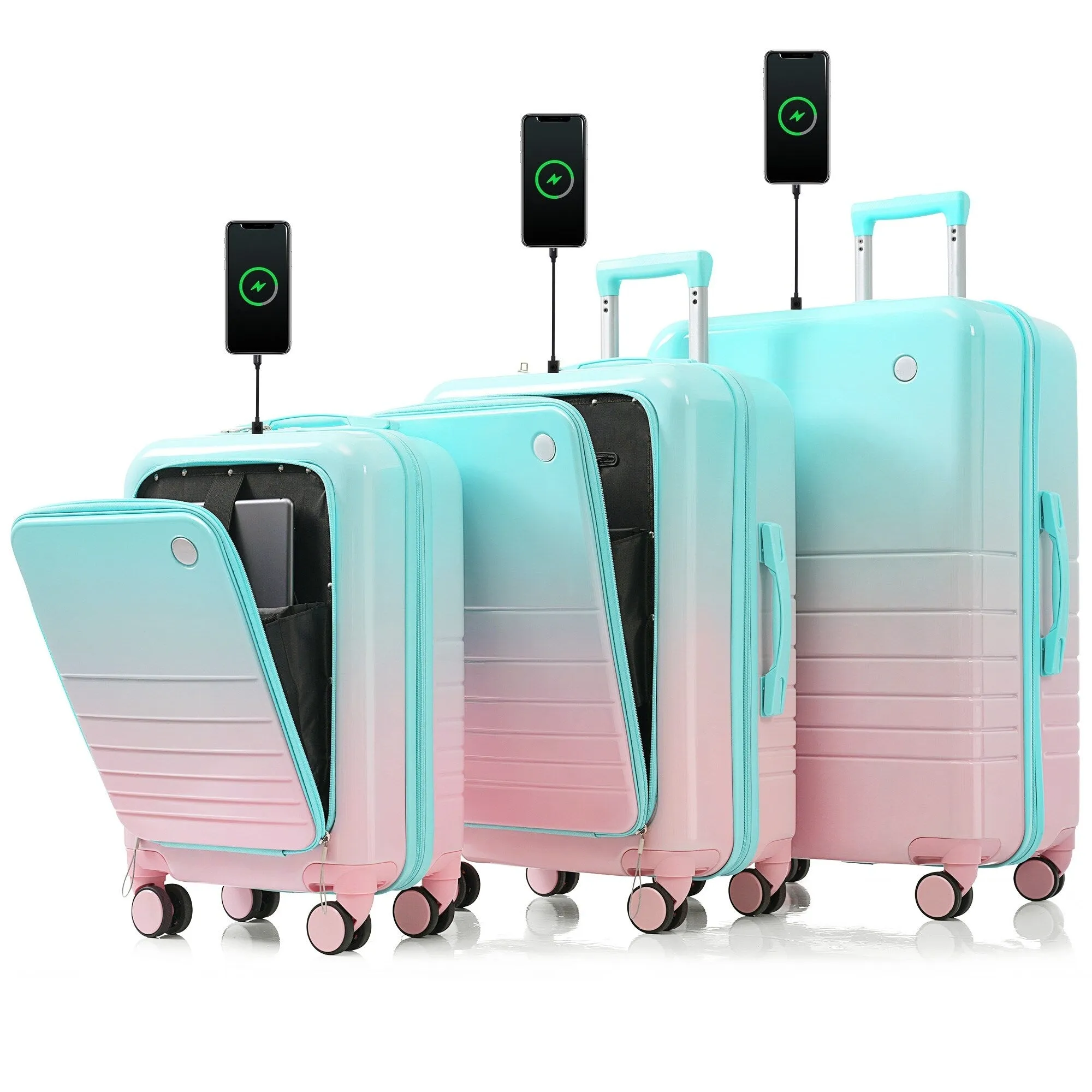 20/24/28inch Luggage Set with Spinner Wheels and USB Port & Cup Holder