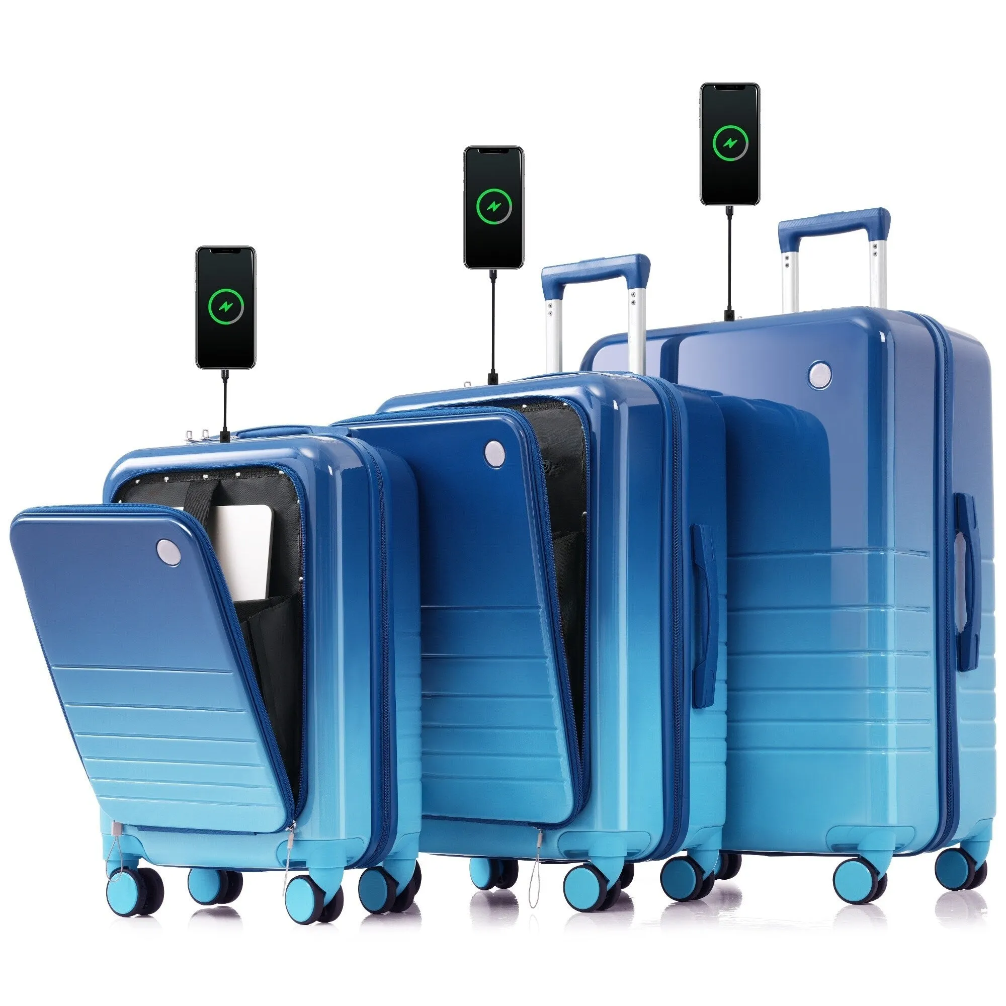 20/24/28inch Luggage Set with Spinner Wheels and USB Port & Cup Holder