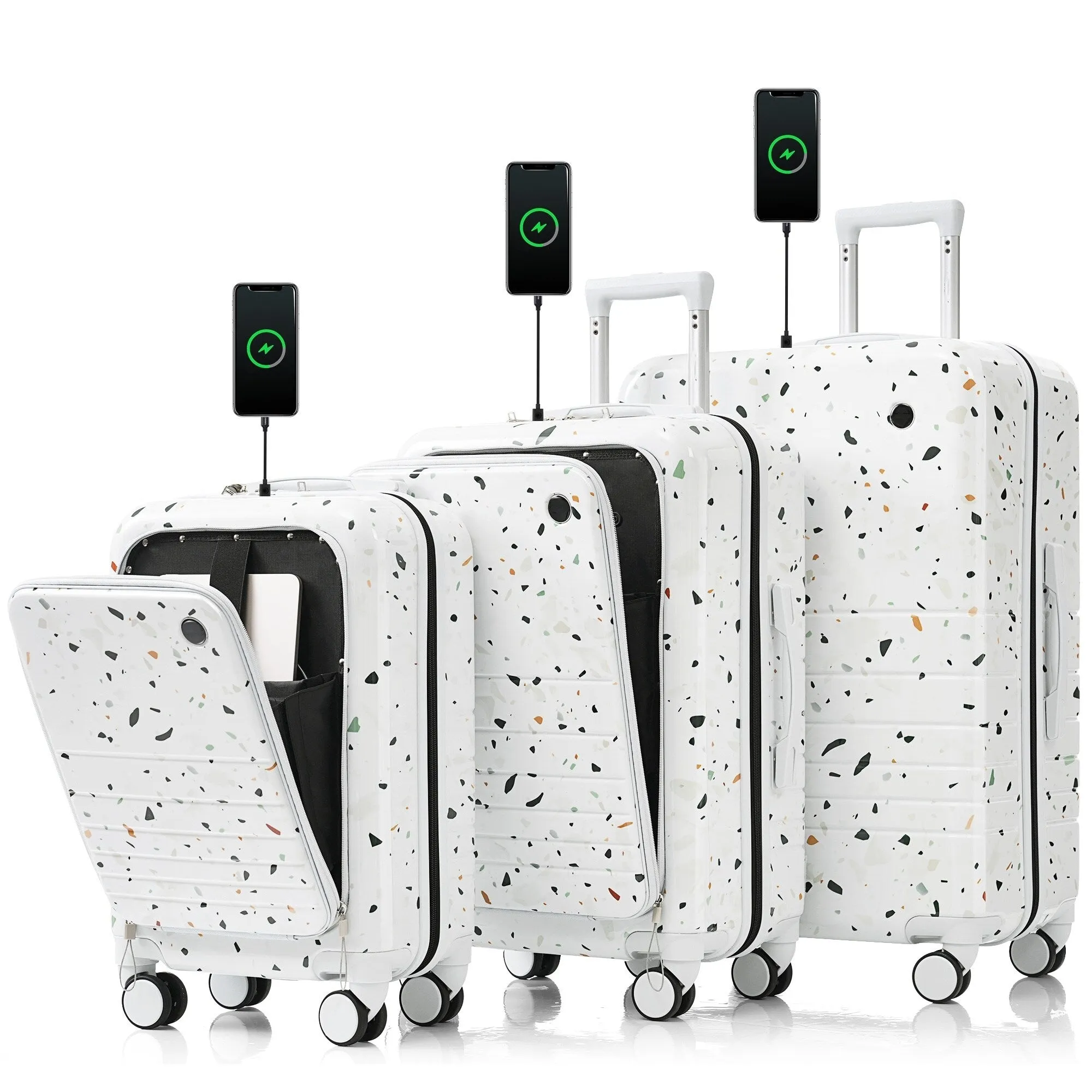 20/24/28inch Luggage Set with Spinner Wheels and USB Port & Cup Holder