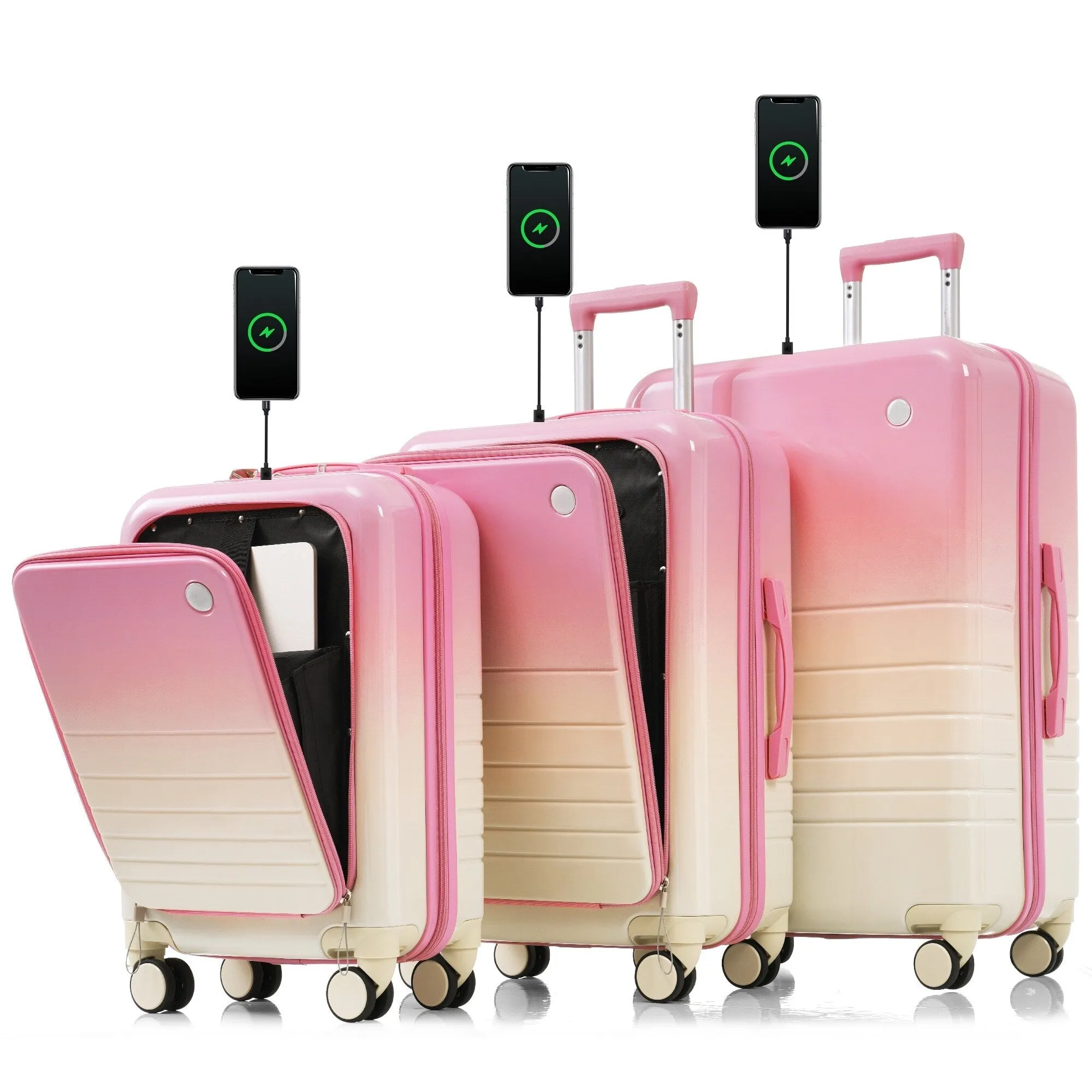 20/24/28inch Luggage Set with Spinner Wheels and USB Port & Cup Holder
