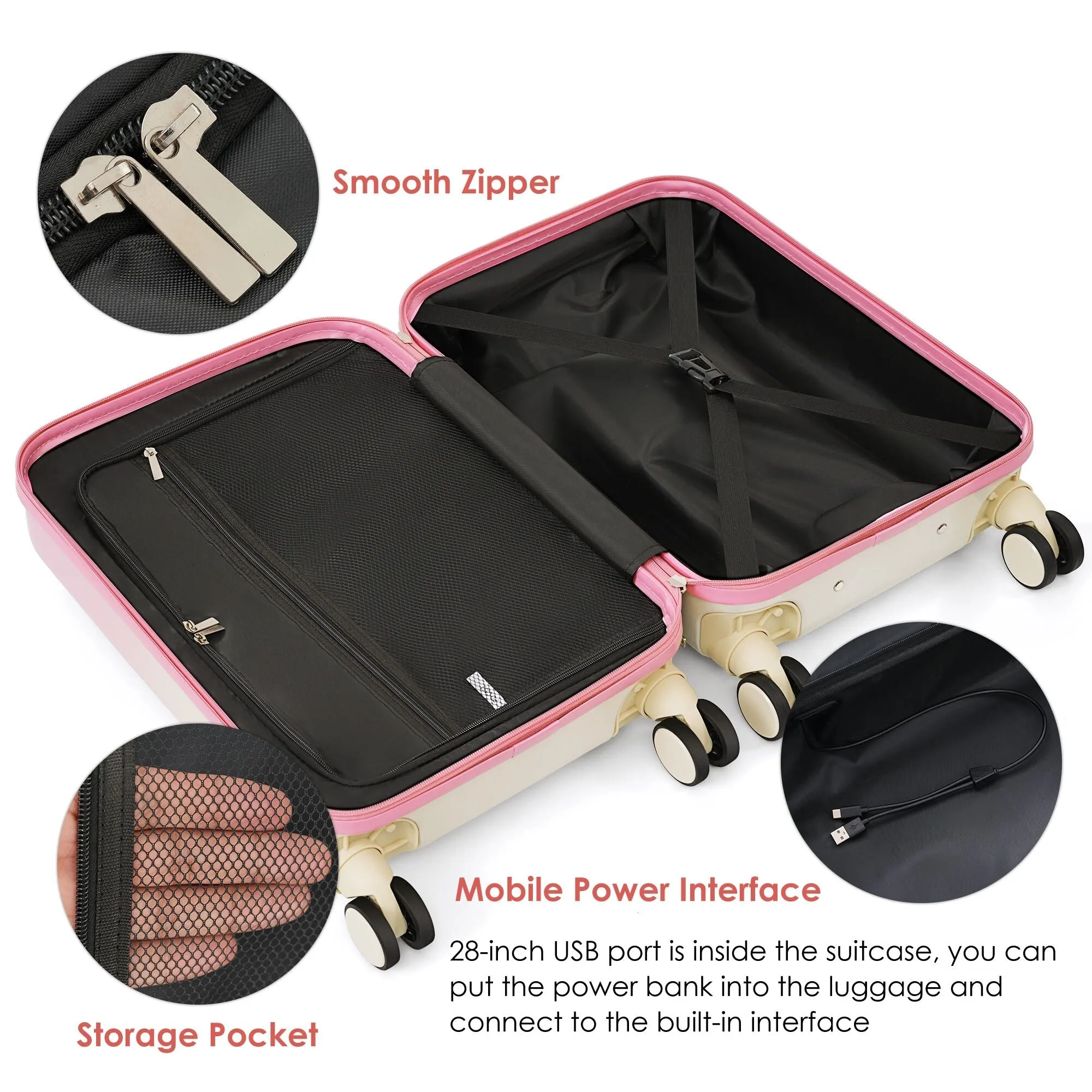 20/24/28inch Luggage Set with Spinner Wheels and USB Port & Cup Holder