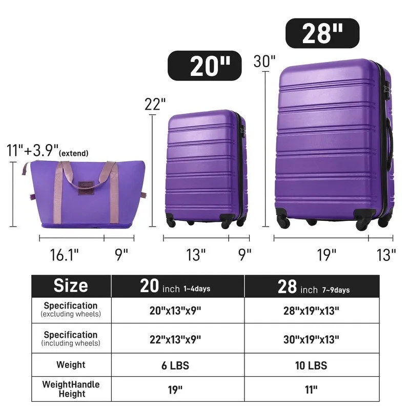 20"   28" Hardshell Luggage Sets 2Pcs   Bag Spinner Suitcase with TSA Lock,Purple