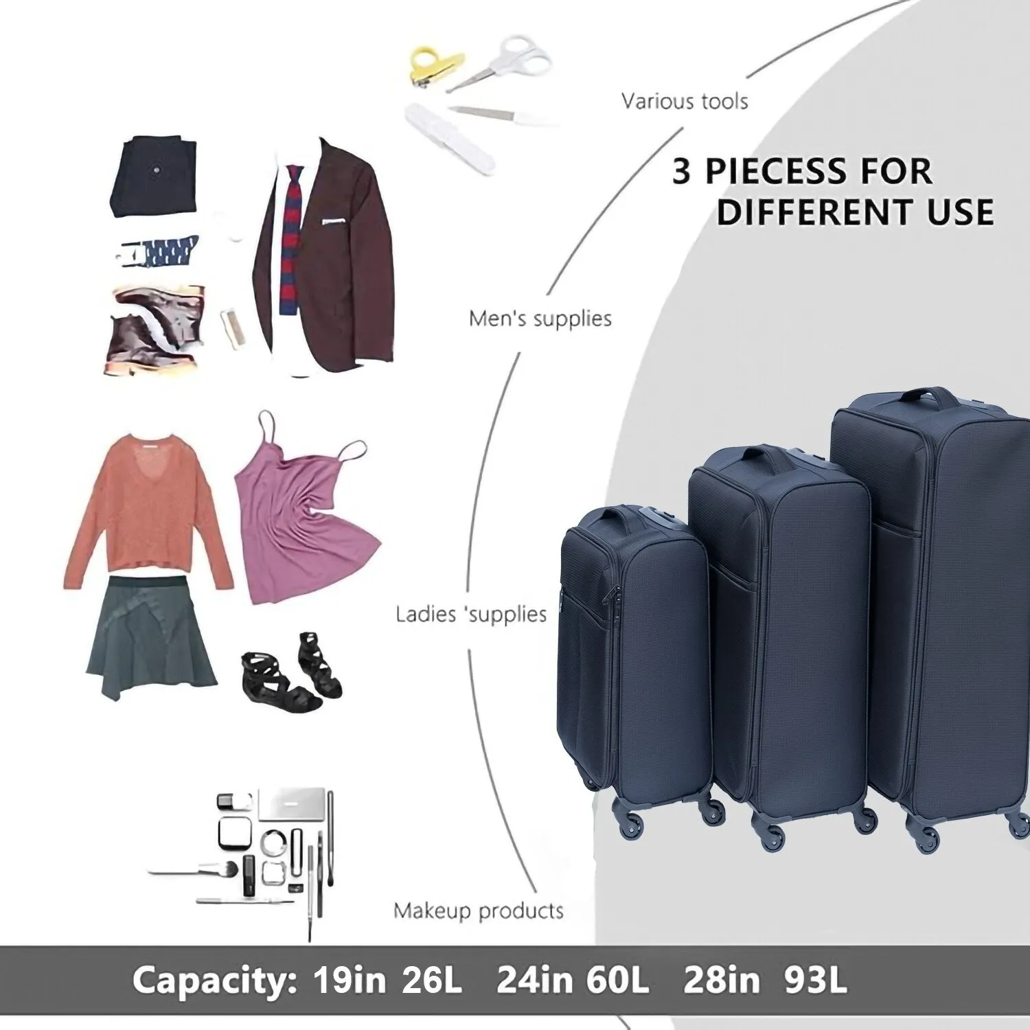 20"/24" Softsided Luggage Set with Universal Wheels & Ergonomic Handle
