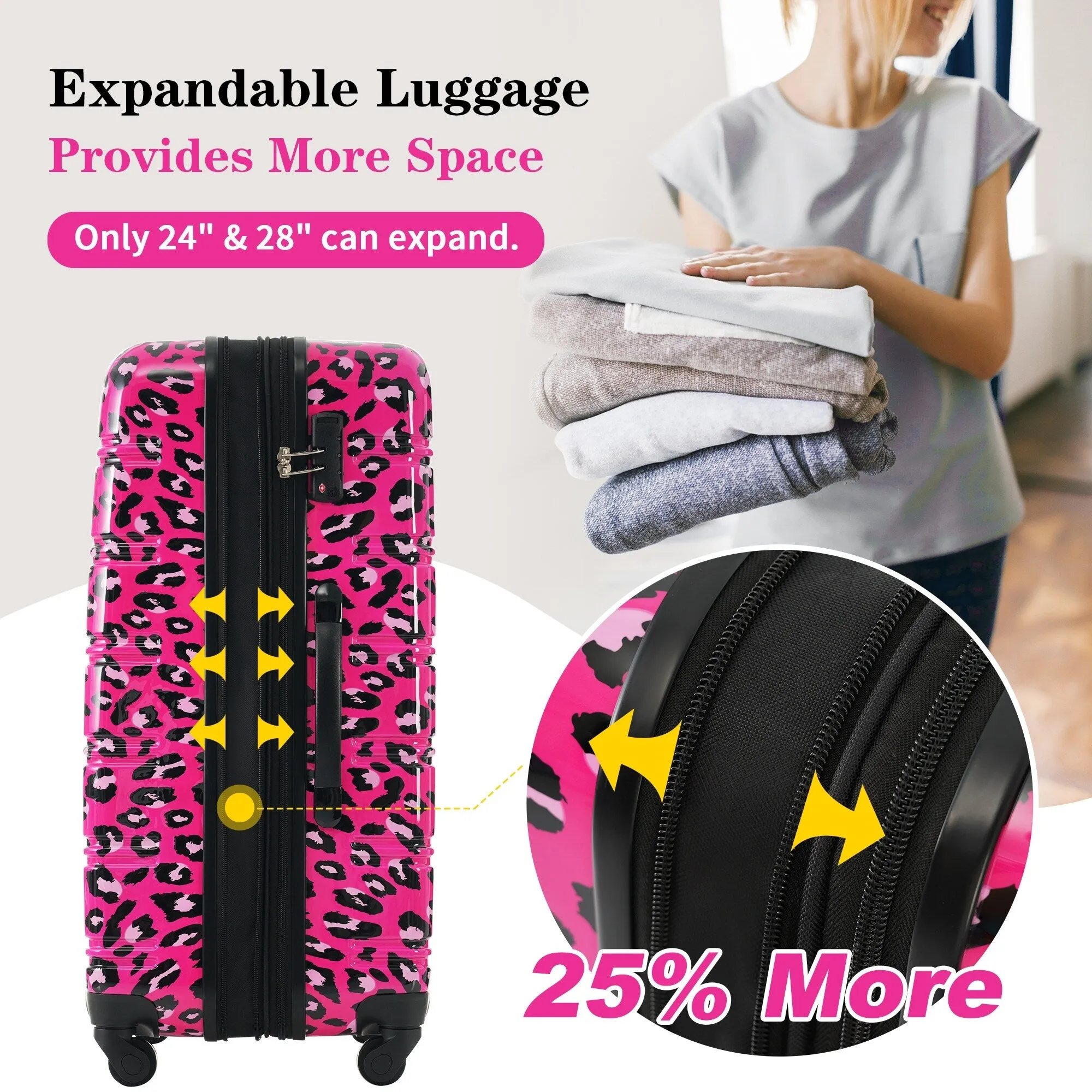 20"/24"/28" Expandable Luggages Sets with TSA Lock & Silicone Handles