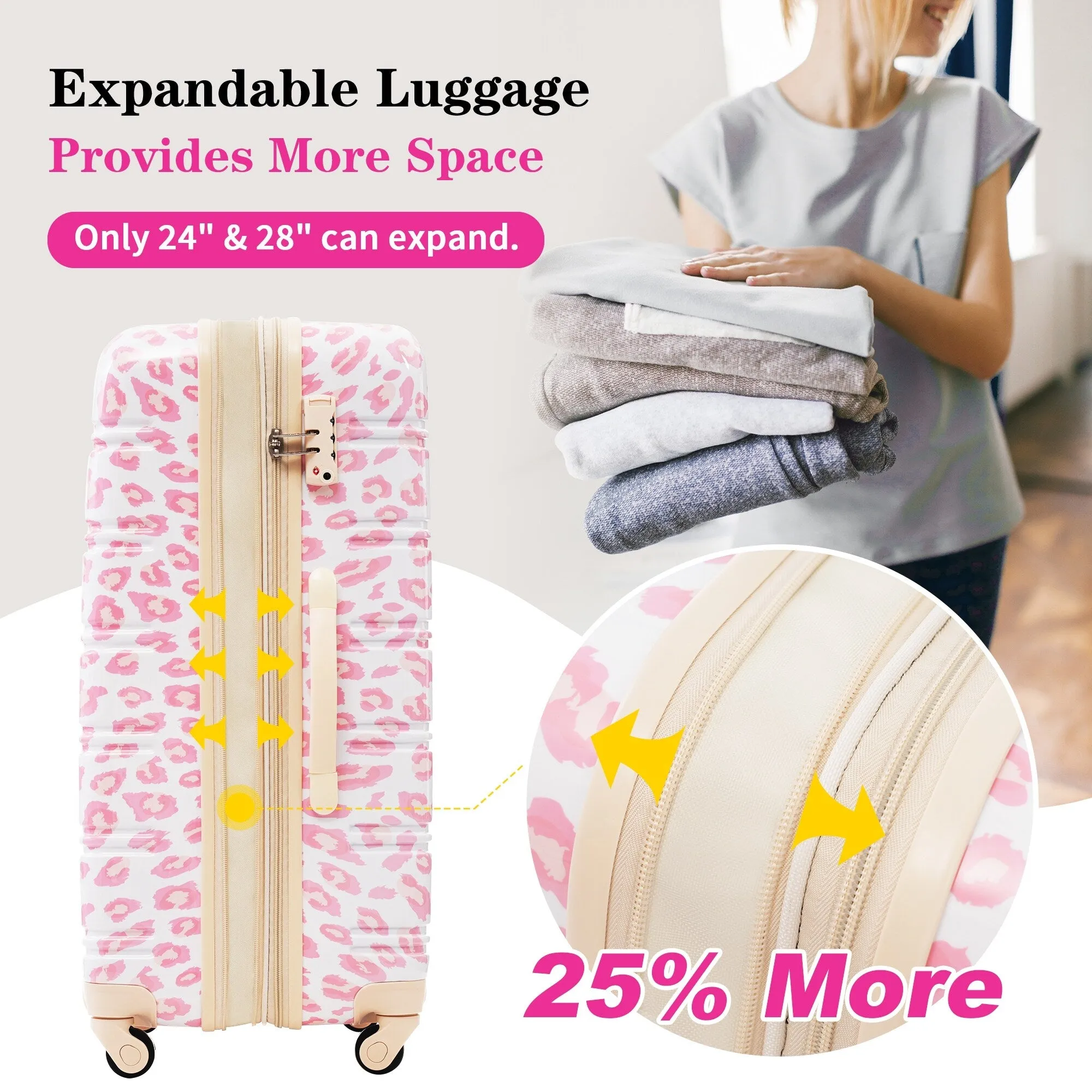 20"/24"/28" Expandable Luggages Sets with TSA Lock & Silicone Handles