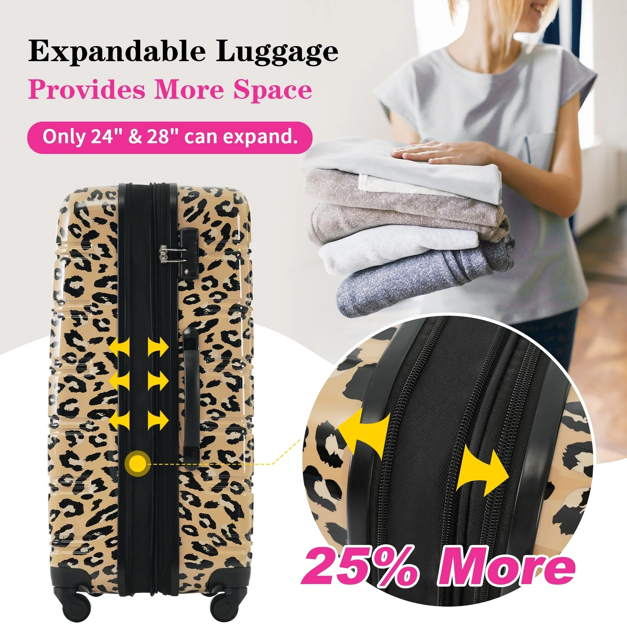 20"/24"/28" Expandable Luggages Sets with TSA Lock & Silicone Handles