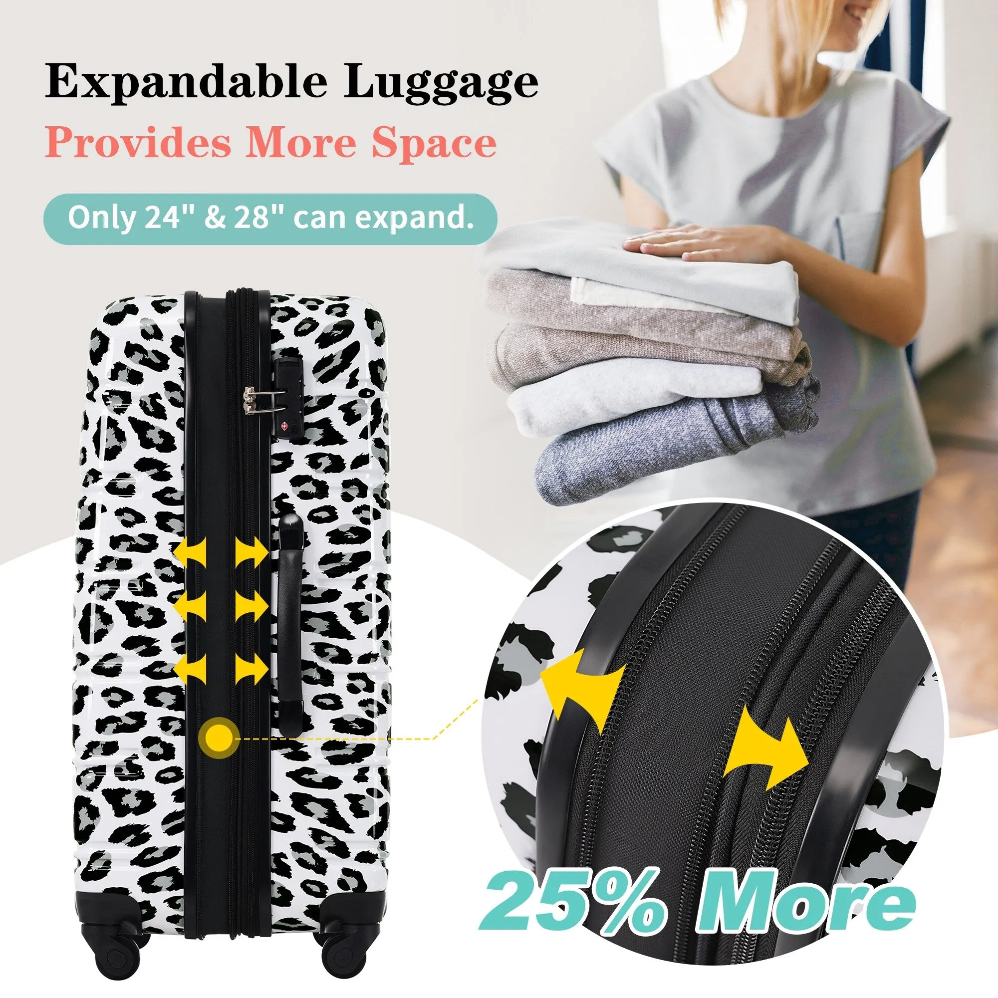 20"/24"/28" Expandable Luggages Sets with TSA Lock & Silicone Handles
