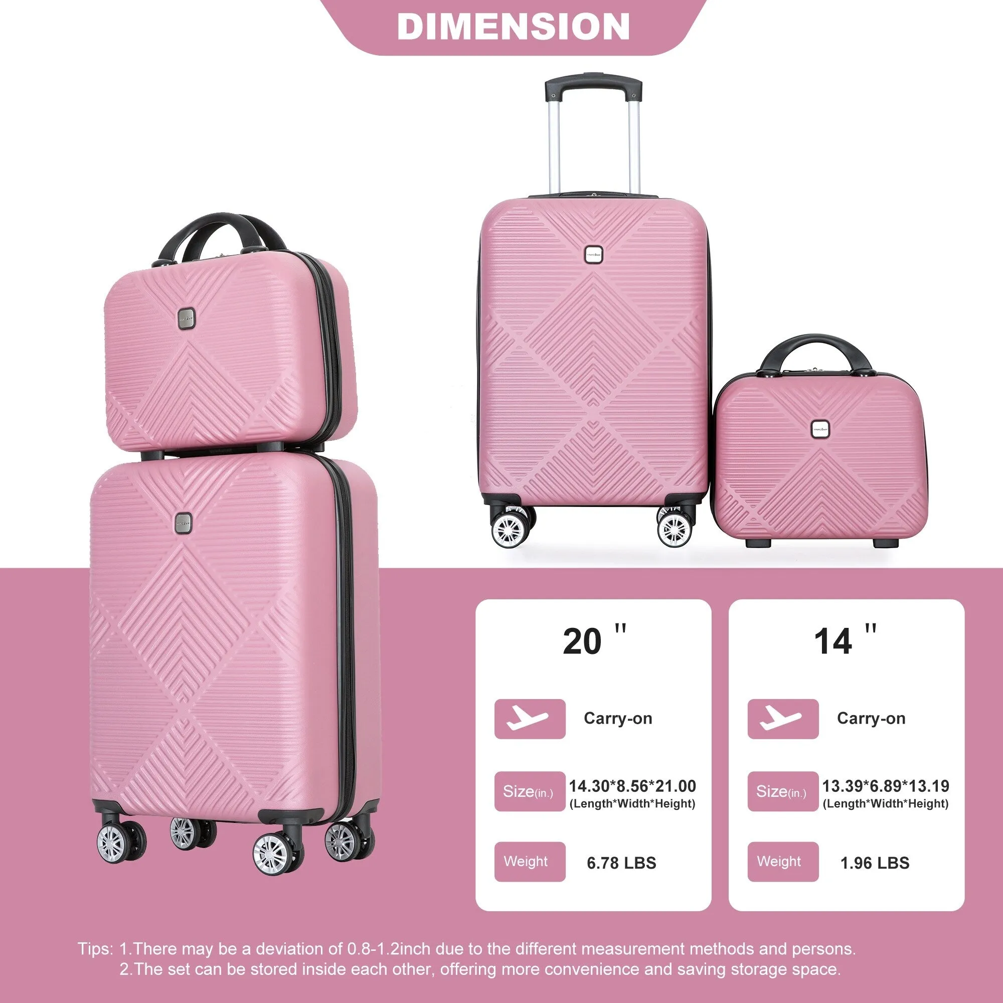 2Piece Luggage Sets ABS Lightweight Suitcase , Spinner Wheels, (20/14)