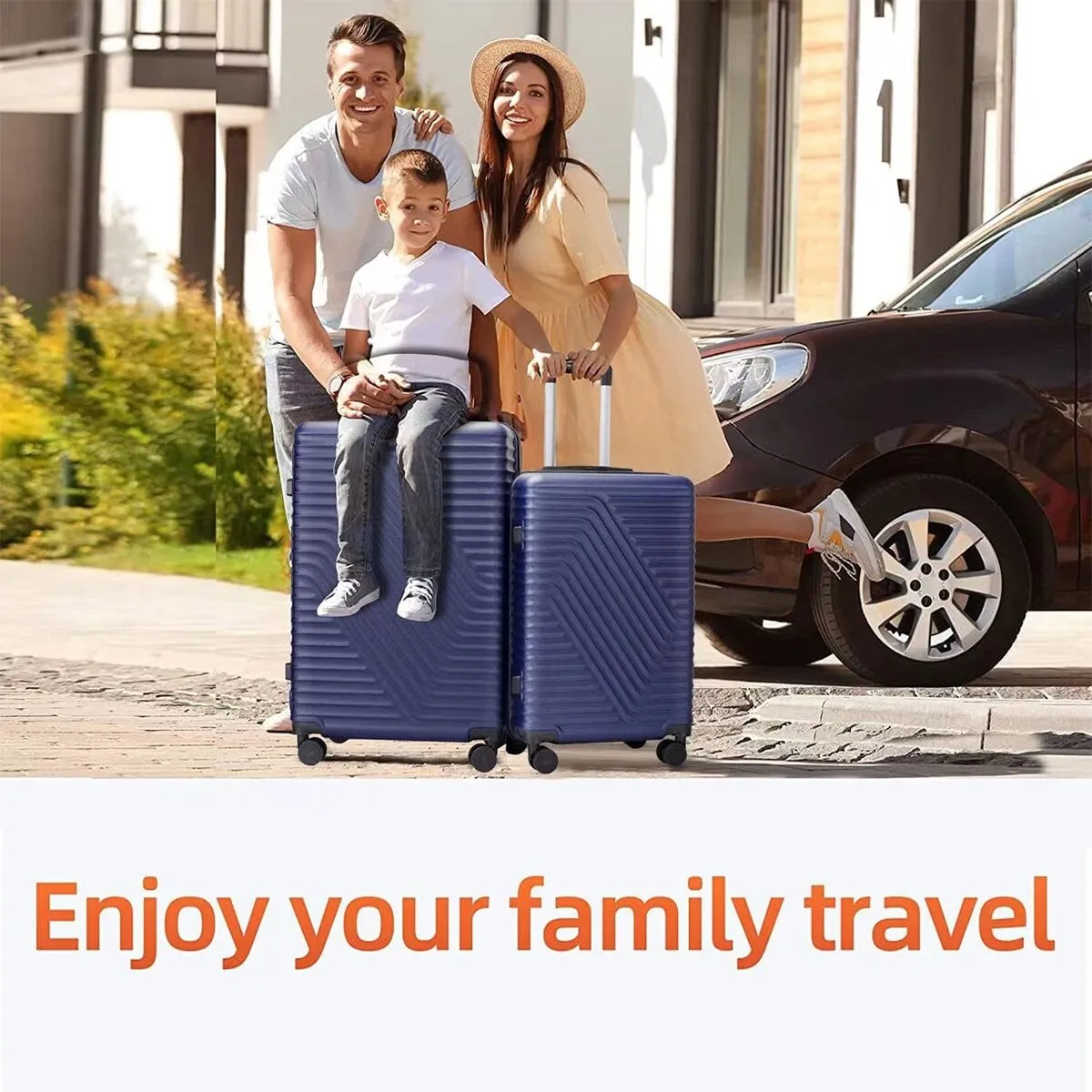3-Pcs Luggage Sets, ABS Lightweight Suitcase Sets with TSA Lock, Dark Blue