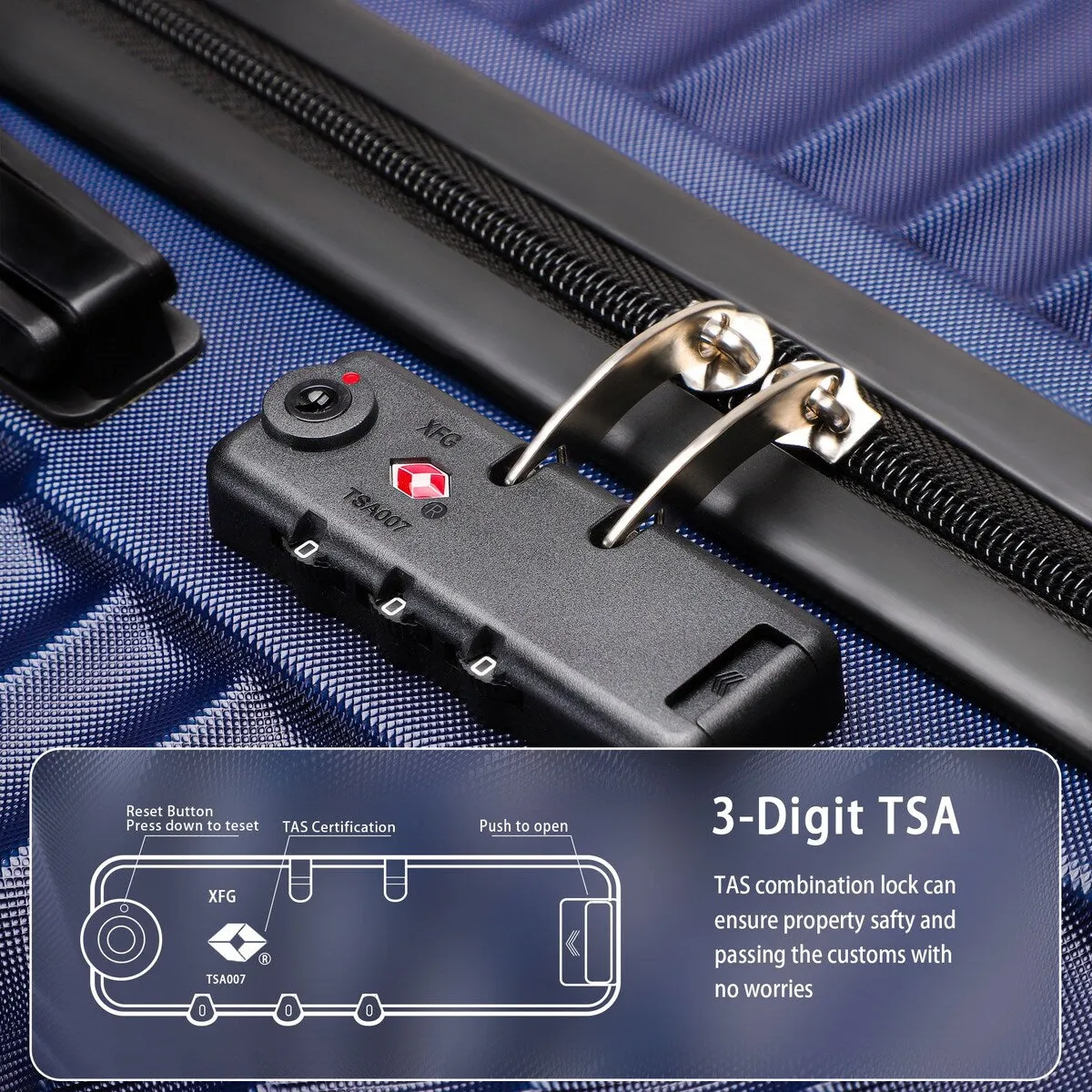 3-Pcs Luggage Sets, ABS Lightweight Suitcase Sets with TSA Lock, Dark Blue