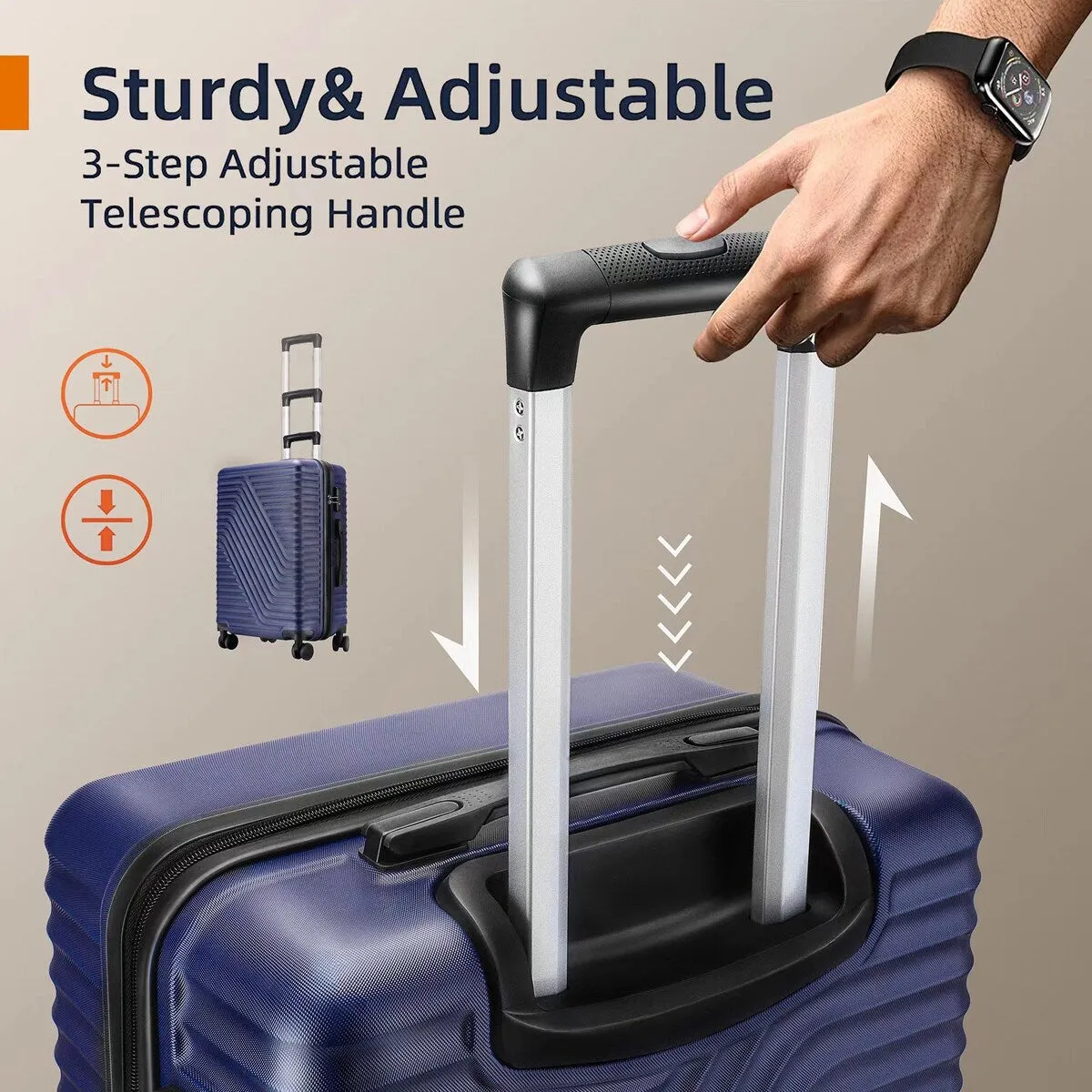 3-Pcs Luggage Sets, ABS Lightweight Suitcase Sets with TSA Lock, Dark Blue