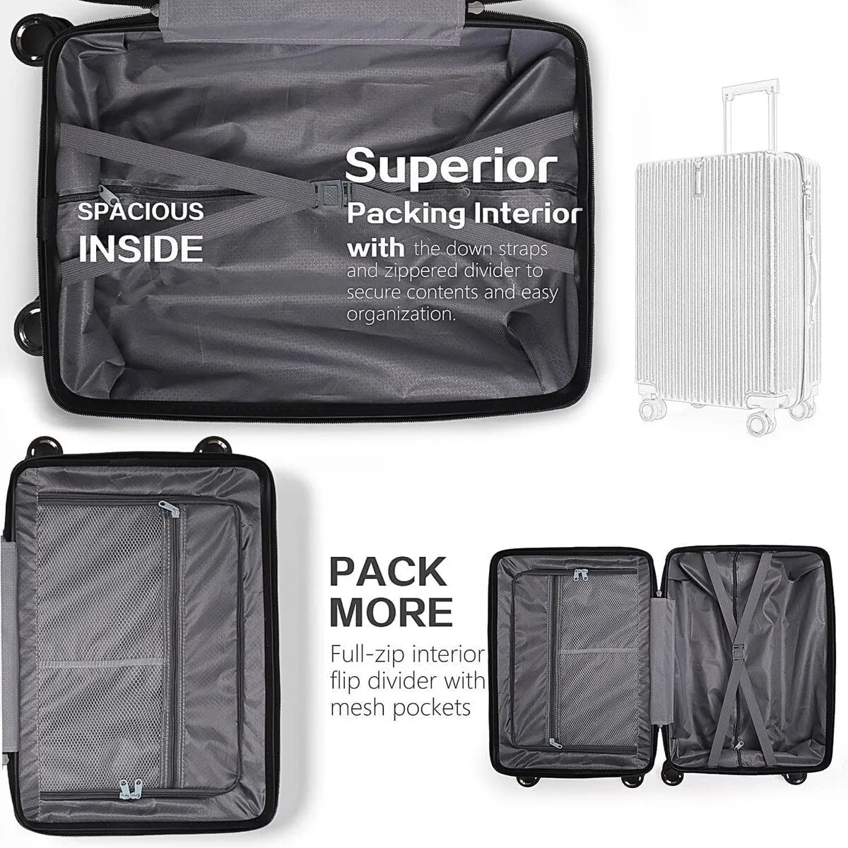 3-Pcs Luggage Sets, ABS Lightweight Suitcase Sets with TSA Lock, Dark Blue