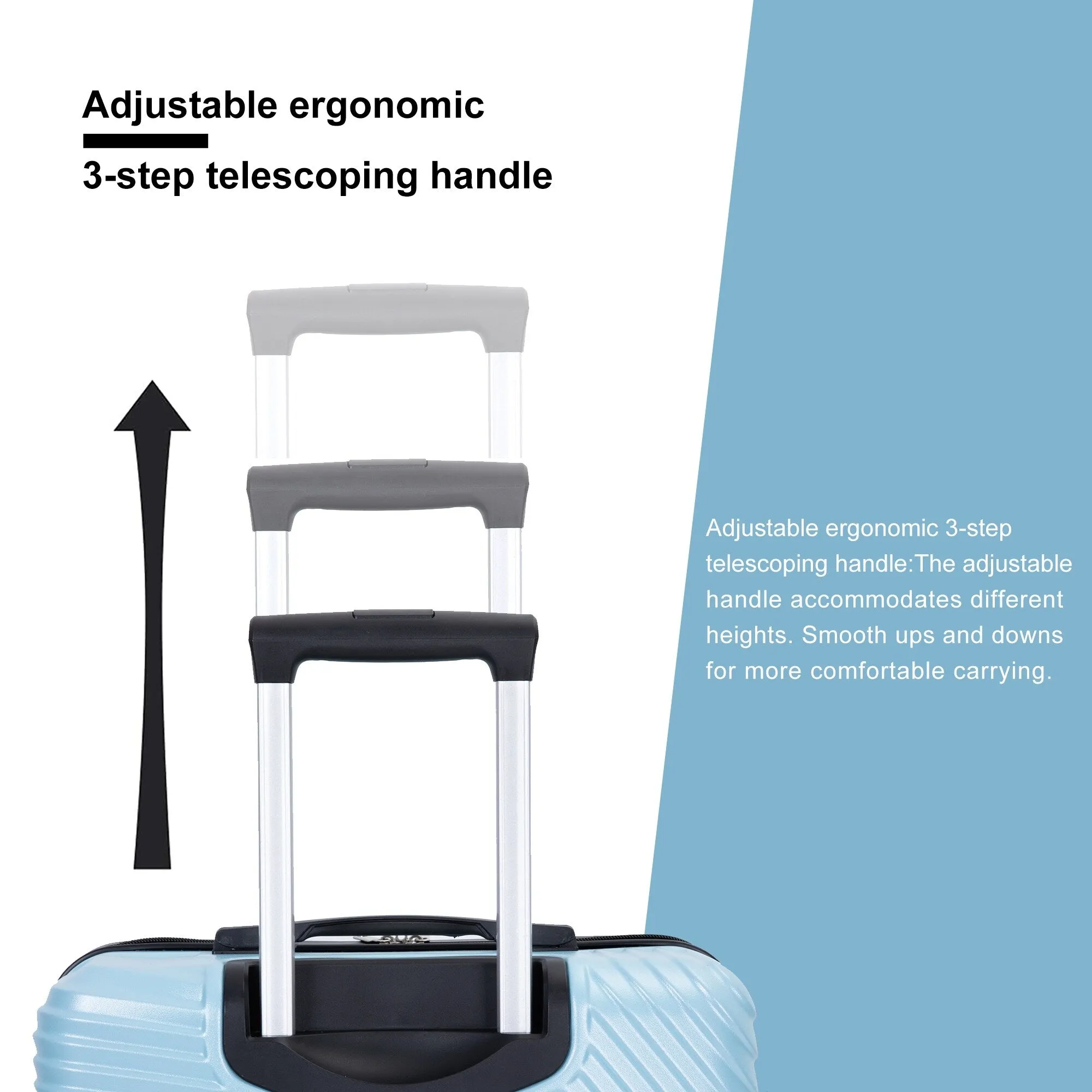 3 Pcs Luggage Sets w/Adjustable Pull Rod and Spinner Wheels & 2 Hooks