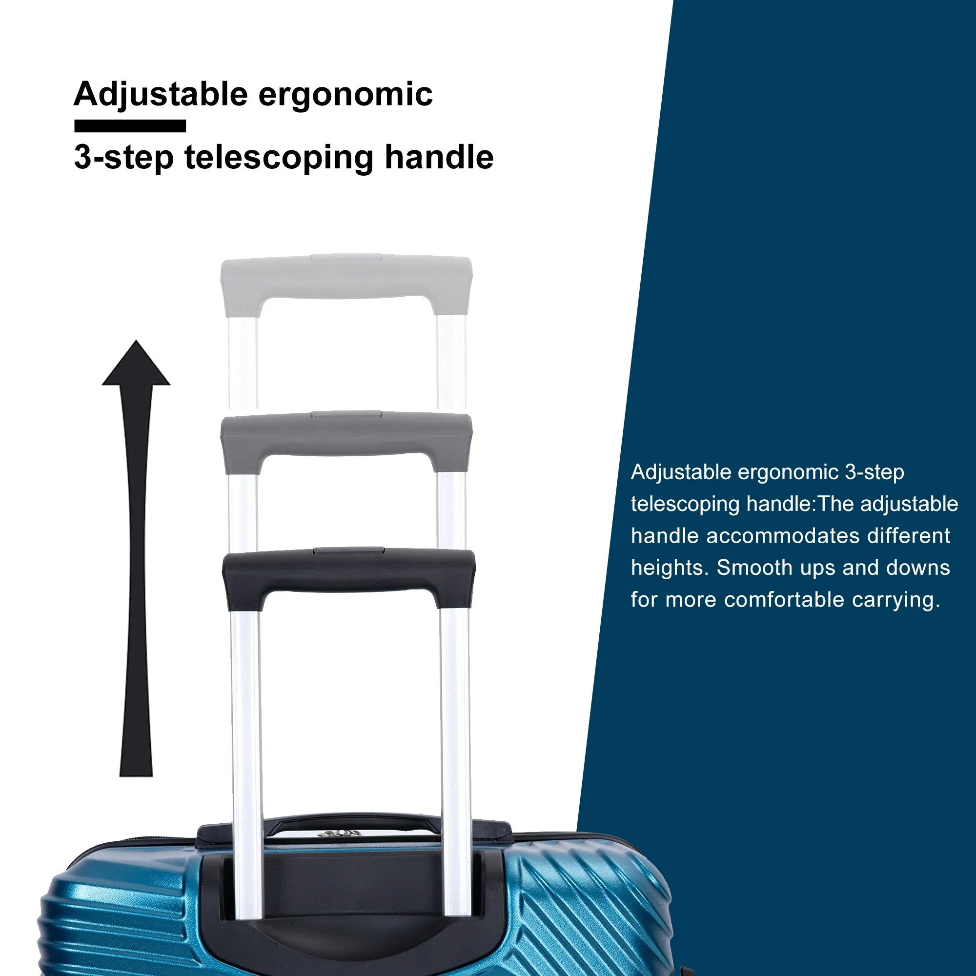 3 Pcs Luggage Sets w/Adjustable Pull Rod and Spinner Wheels & 2 Hooks