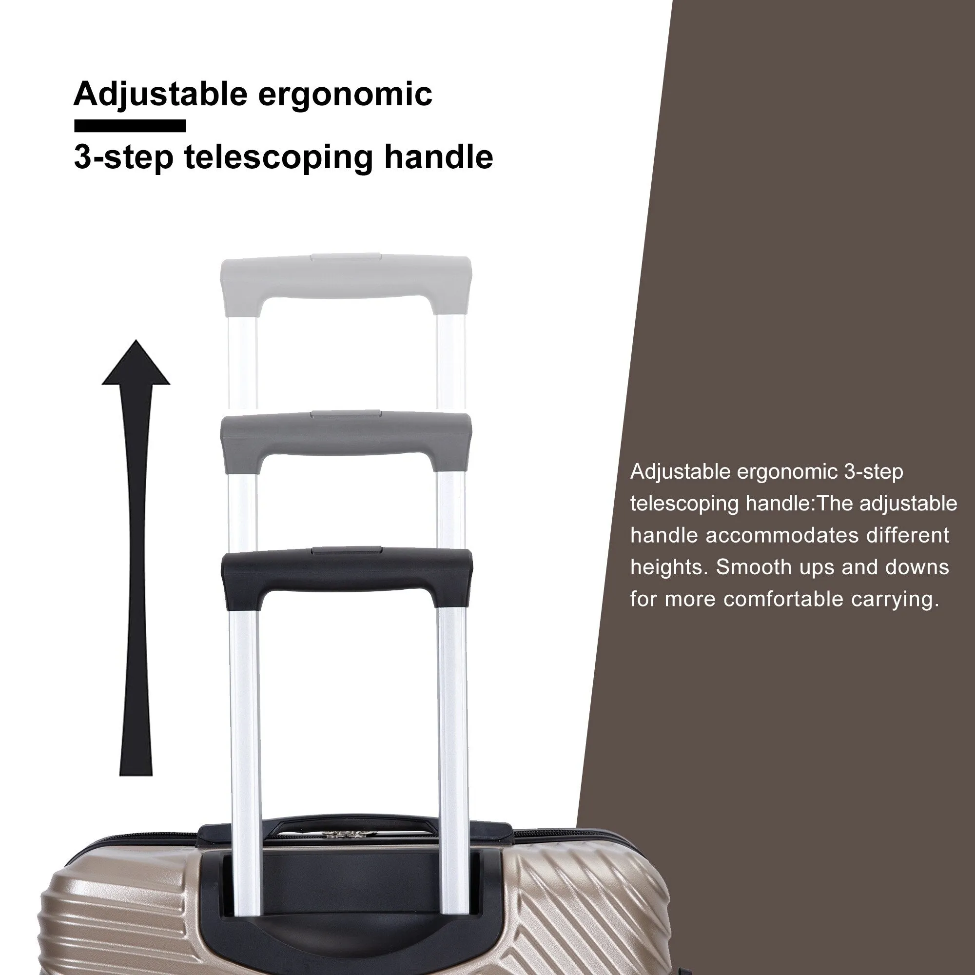 3 Pcs Luggage Sets w/Adjustable Pull Rod and Spinner Wheels & 2 Hooks