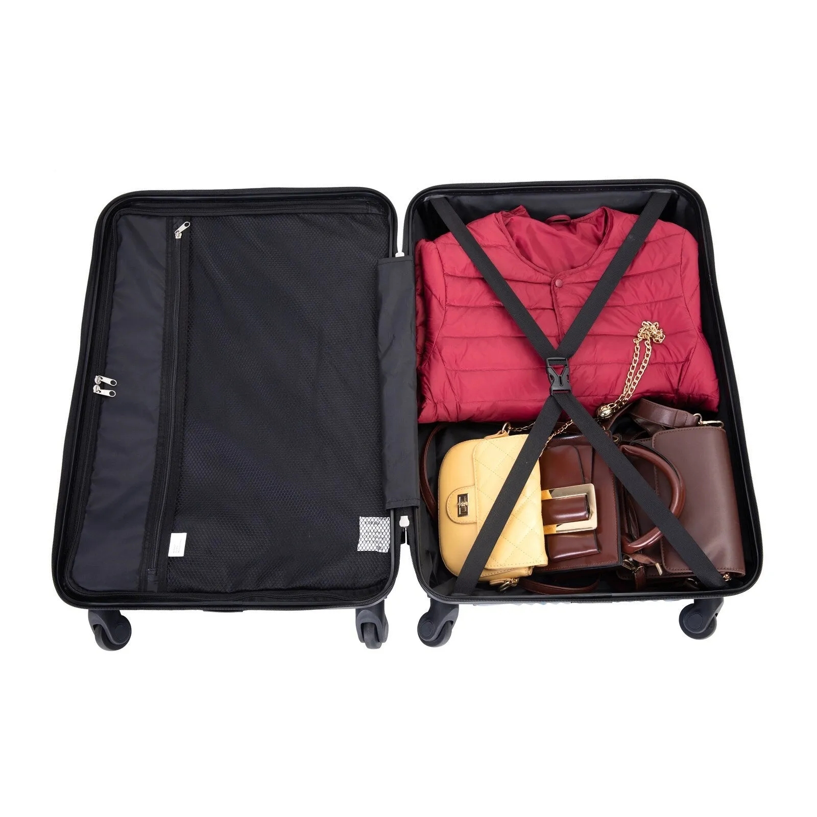3 Pcs Luggage Sets w/Adjustable Pull Rod and Spinner Wheels & 2 Hooks