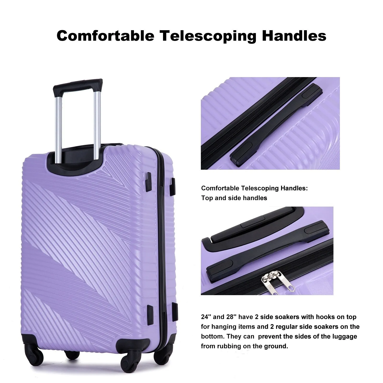 3 Pcs Luggage Sets w/Adjustable Pull Rod and Spinner Wheels & 2 Hooks